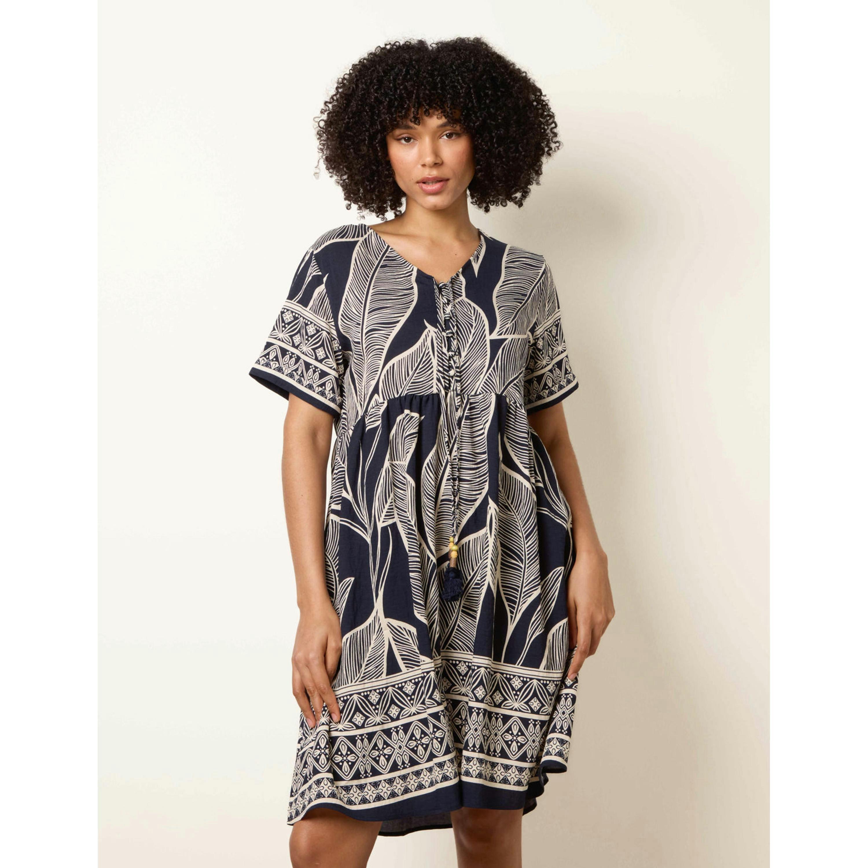 Blue Vanilla Dress With Tropical Leaf Print  in Navy , view 4 of 4