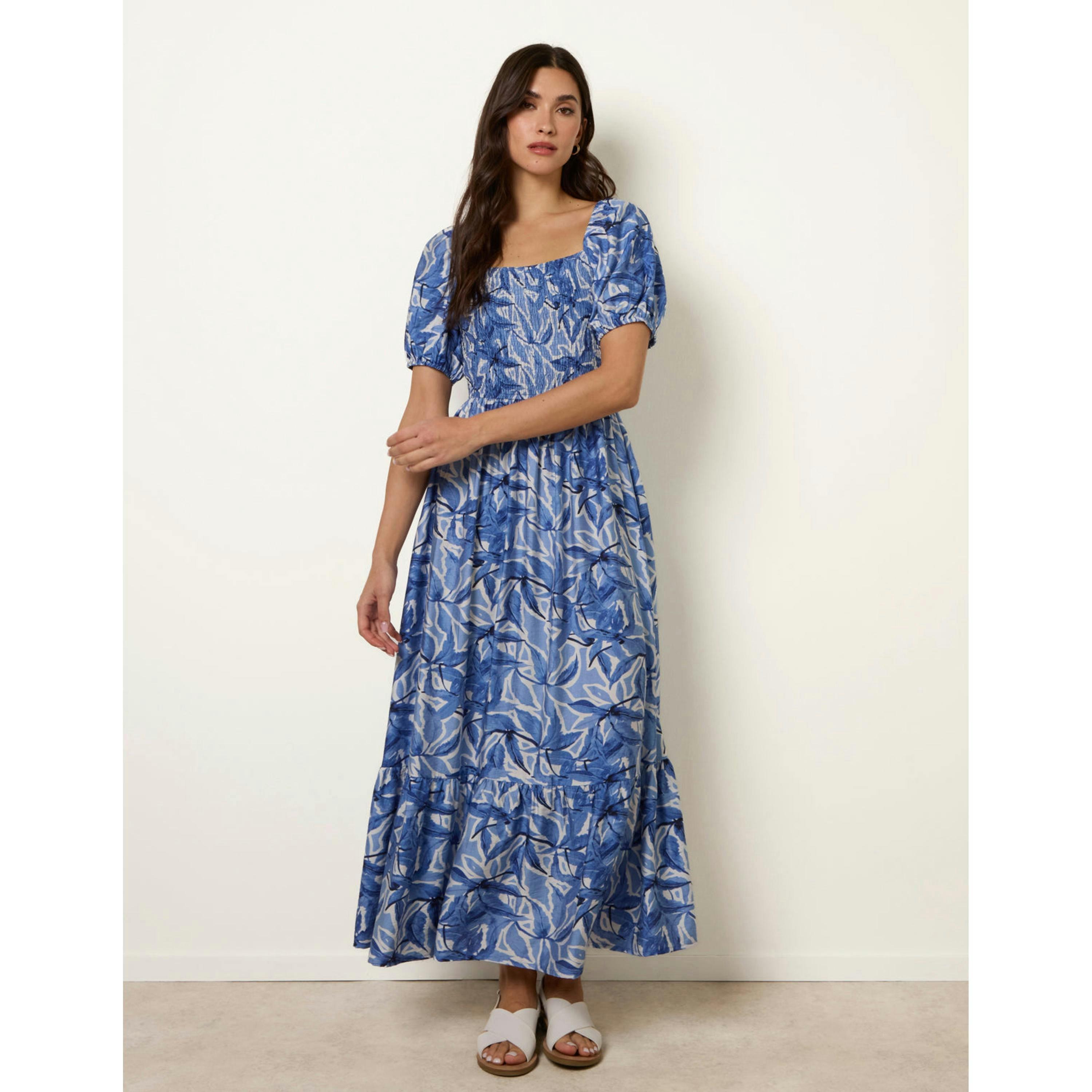 Blue Vanilla Large Floral Printed Square Neck Puff Sleeve Dress   in  Blue , view 1 of 4