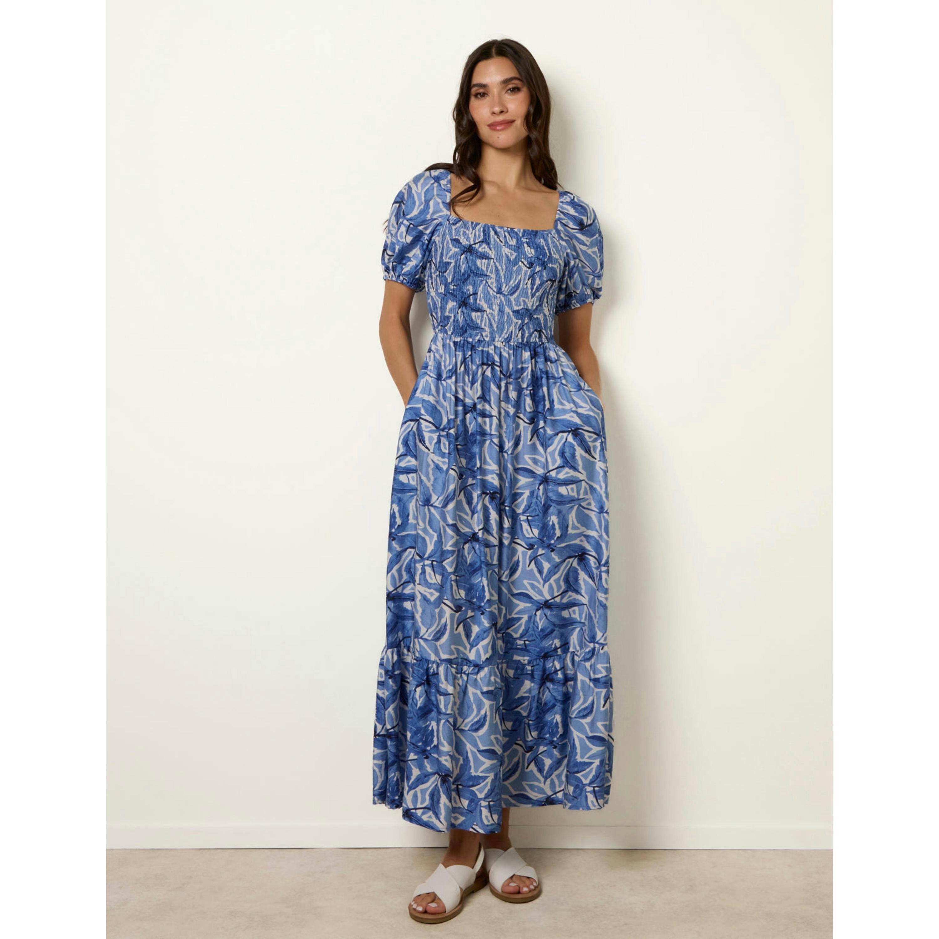 Blue Vanilla Large Floral Printed Square Neck Puff Sleeve Dress  in Blue , view 4 of 4