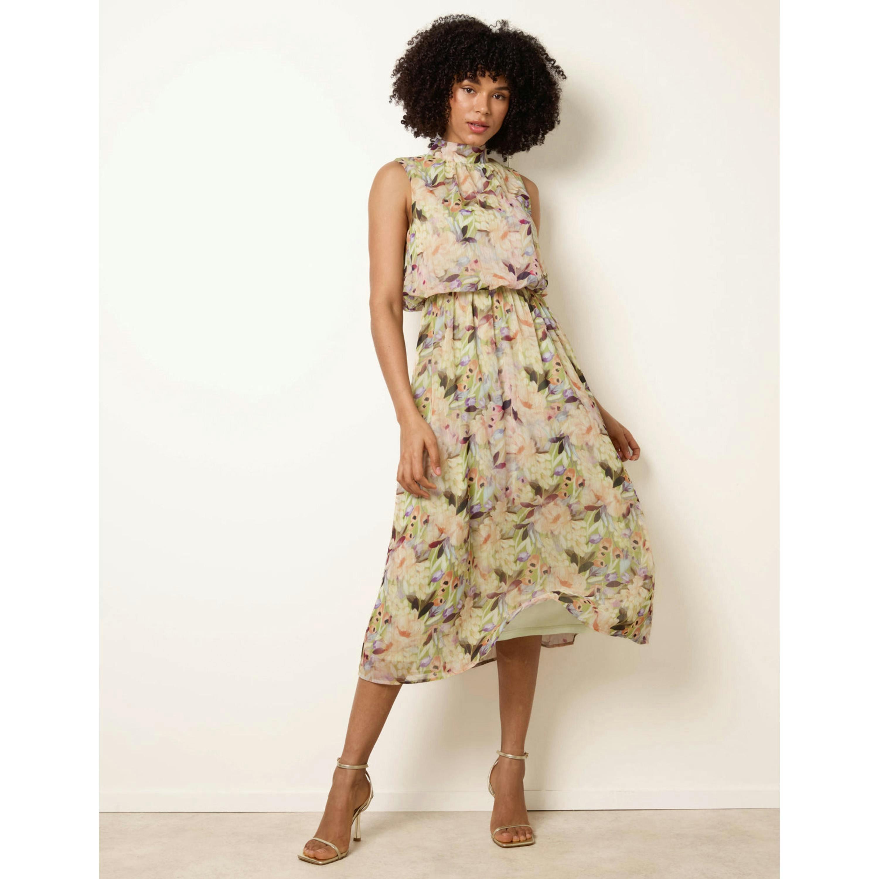 Blue Vanilla Watercolour Printed Sleeveless Midi Dress   in  Green , view 1 of 4