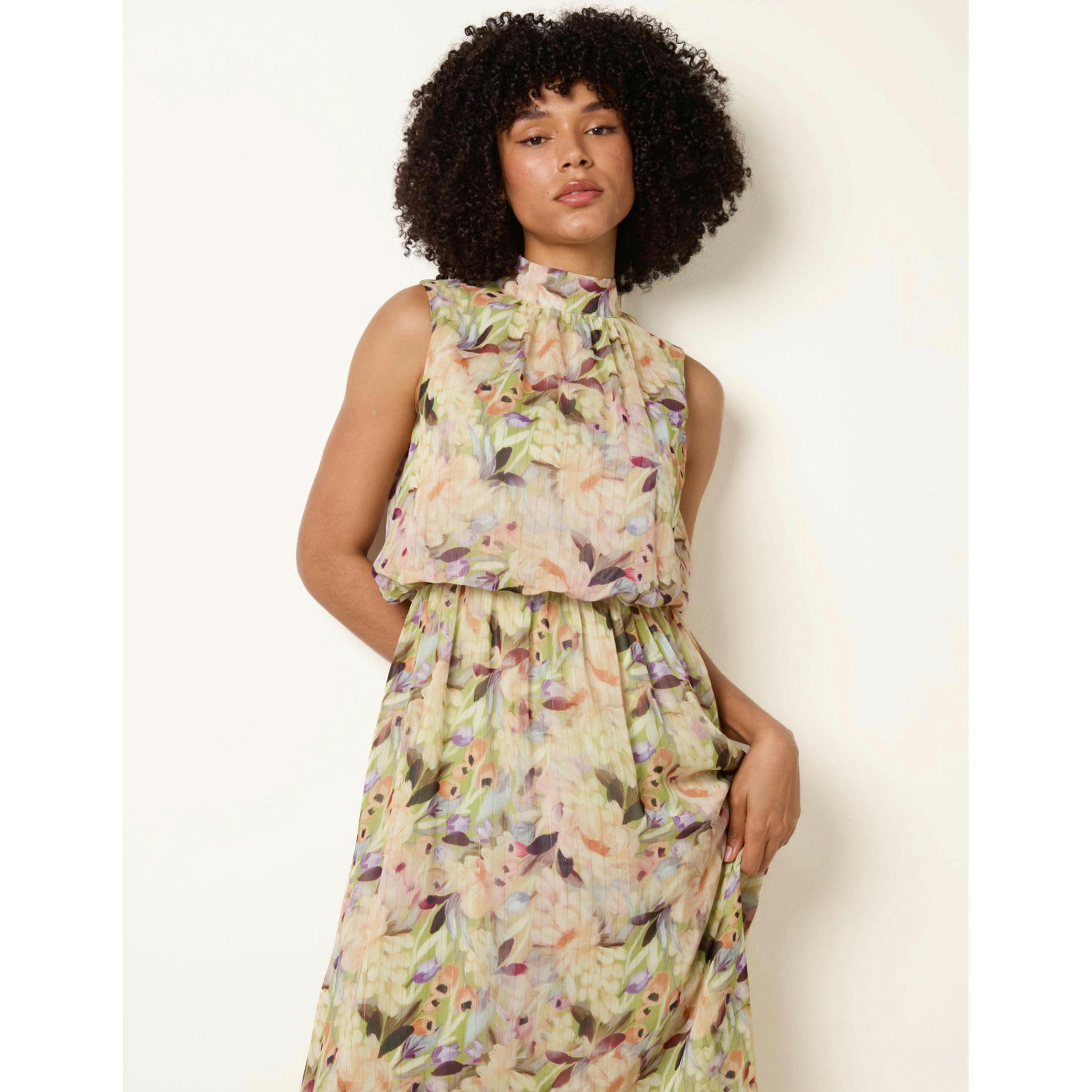 Blue Vanilla Watercolour Printed Sleeveless Midi Dress  in Green , view 3 of 5