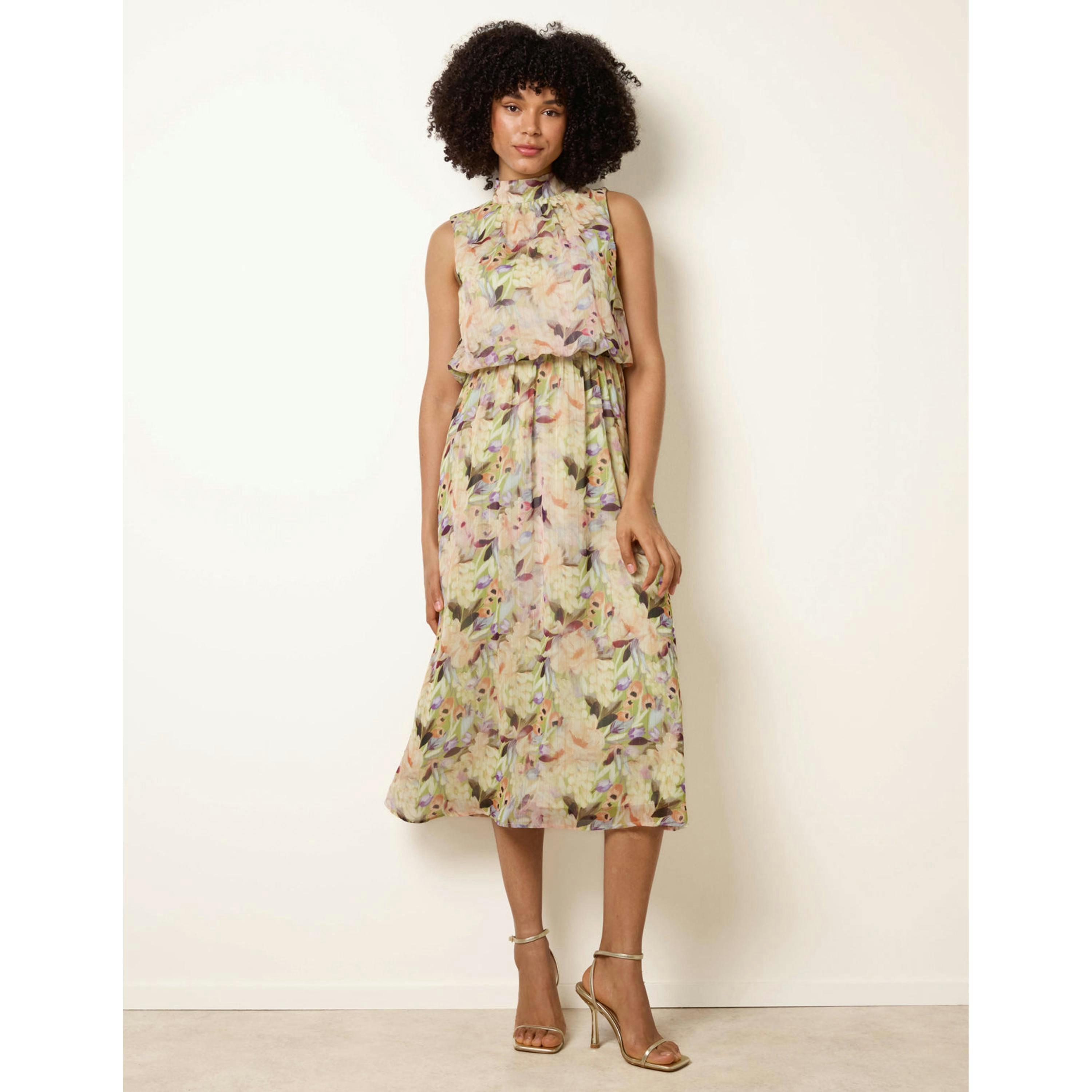 Blue Vanilla Watercolour Printed Sleeveless Midi Dress  in Green , view 4 of 5
