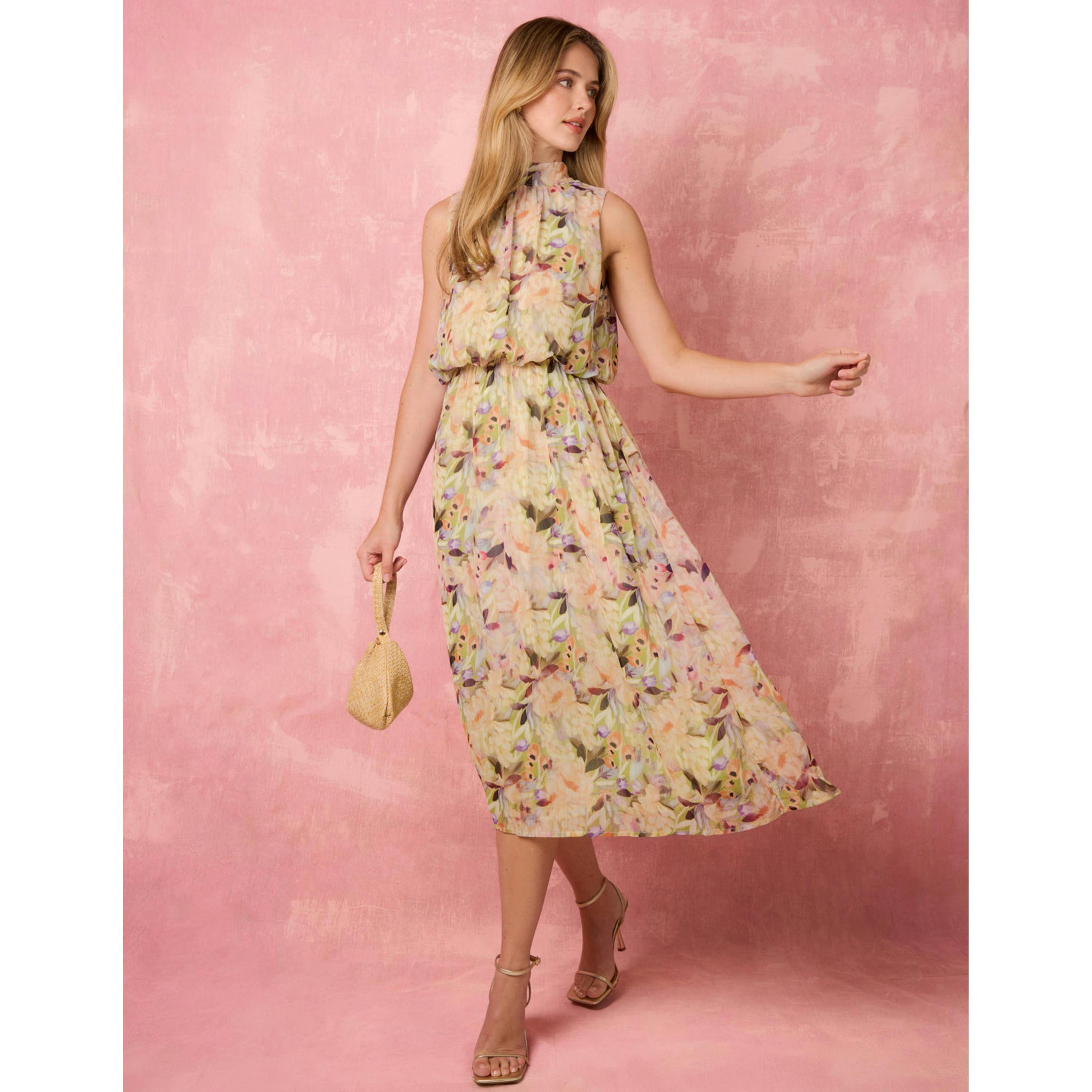 Blue Vanilla Watercolour Printed Sleeveless Midi Dress  in Green , view 5 of 5