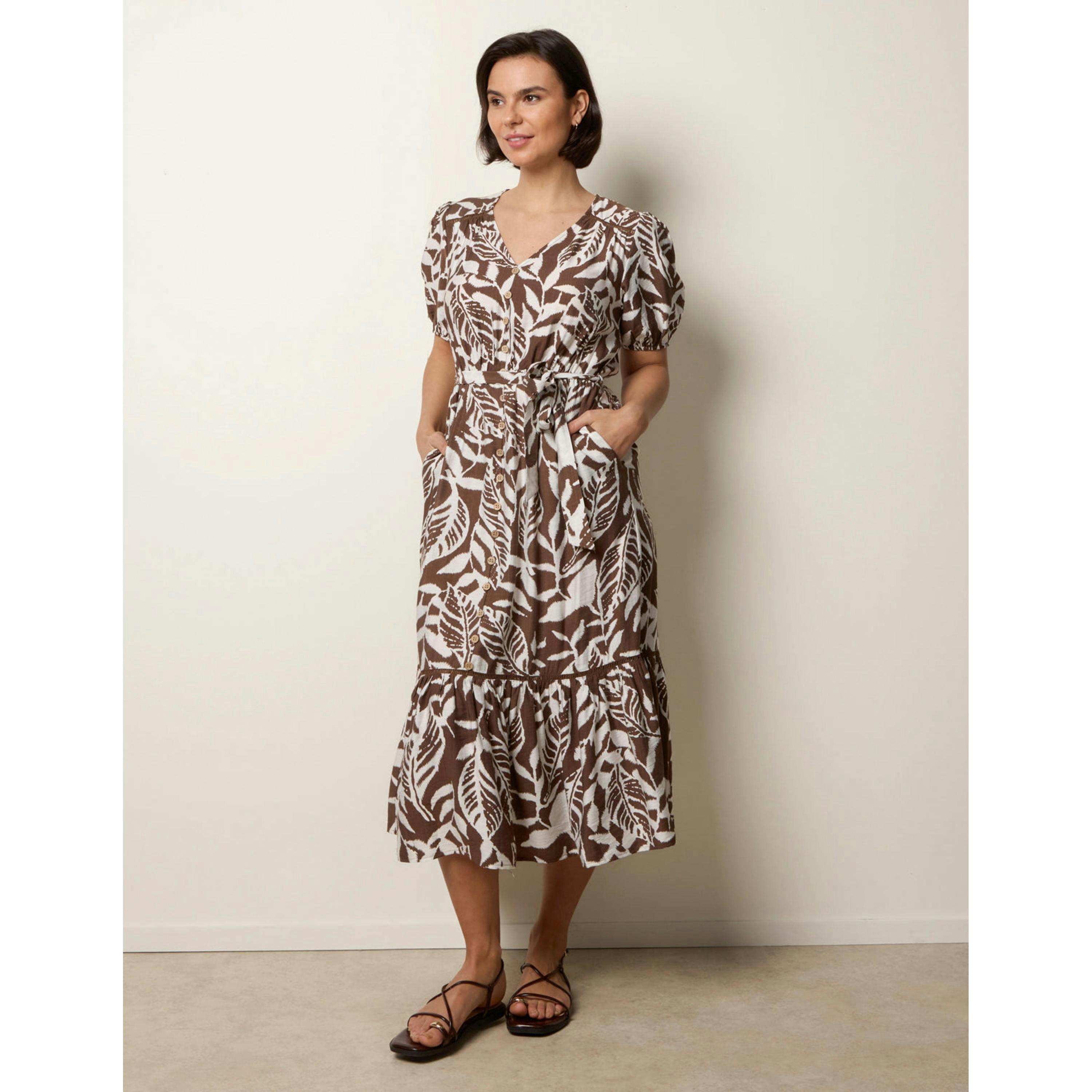 Blue Vanilla Coconut Button Belted Midi Dress   in  Brown , view 1 of 4