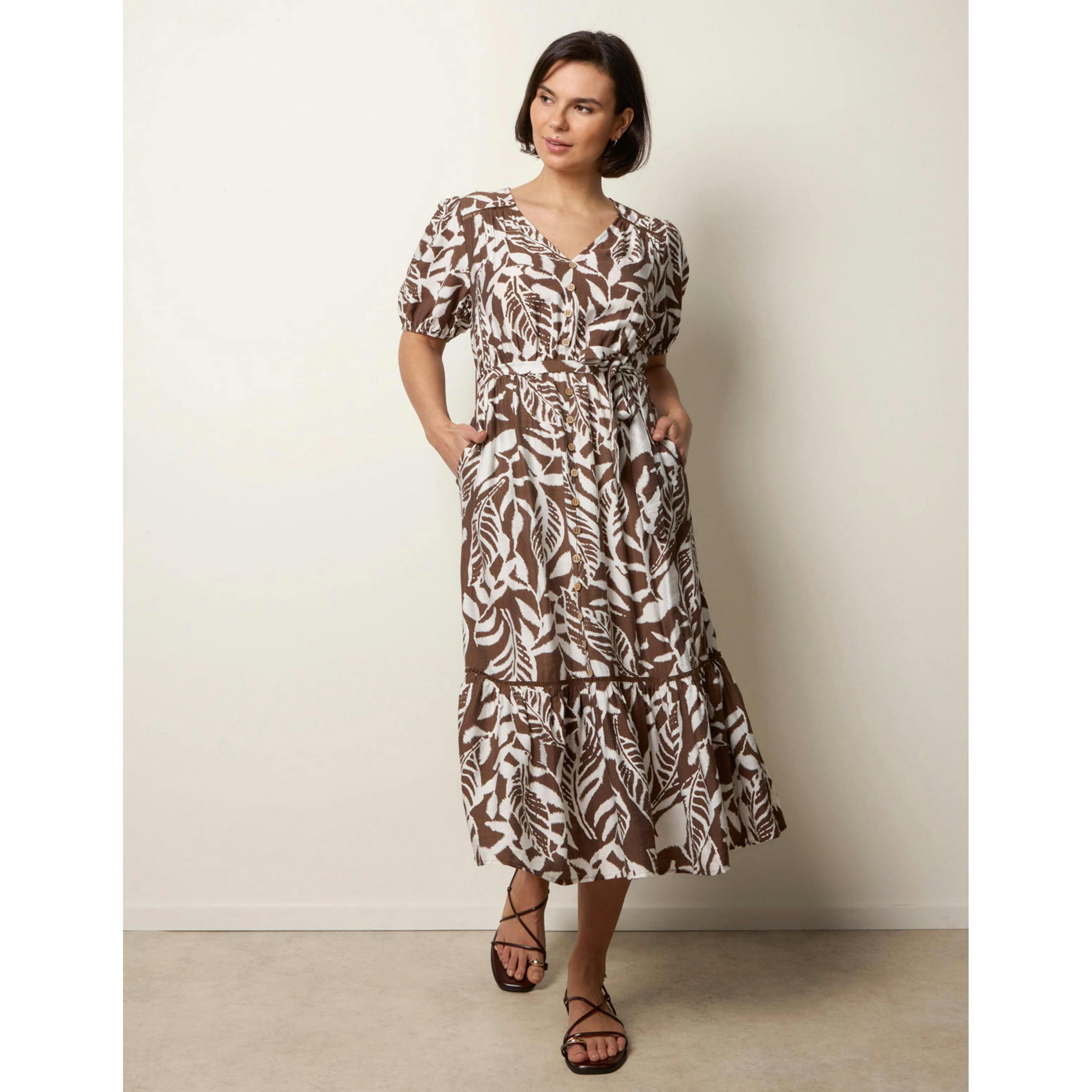 Blue Vanilla Coconut Button Belted Midi Dress  in Brown , view 4 of 4