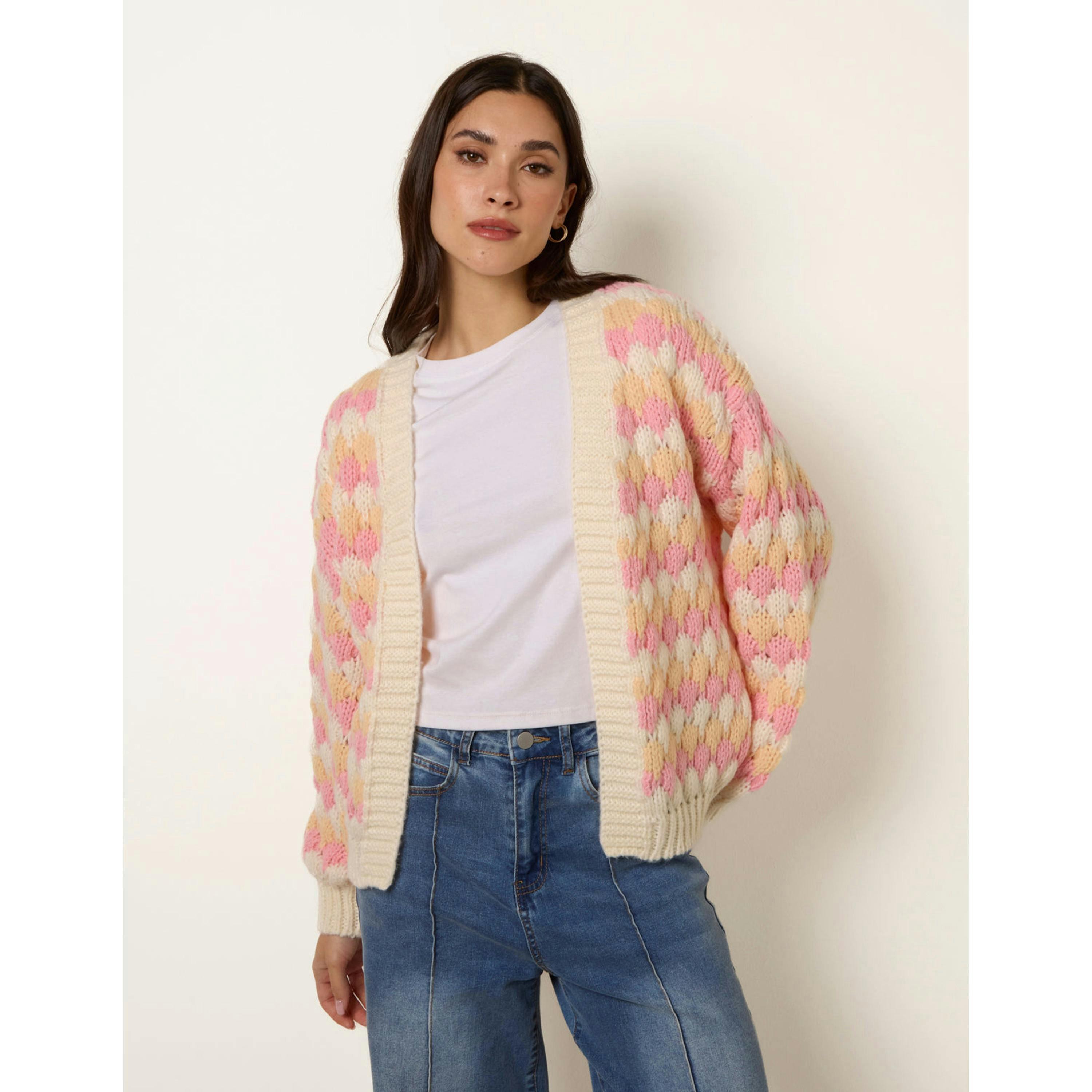 Blue Vanilla Multicoloured Striped Cardigan  in Pink , view 1 of 4