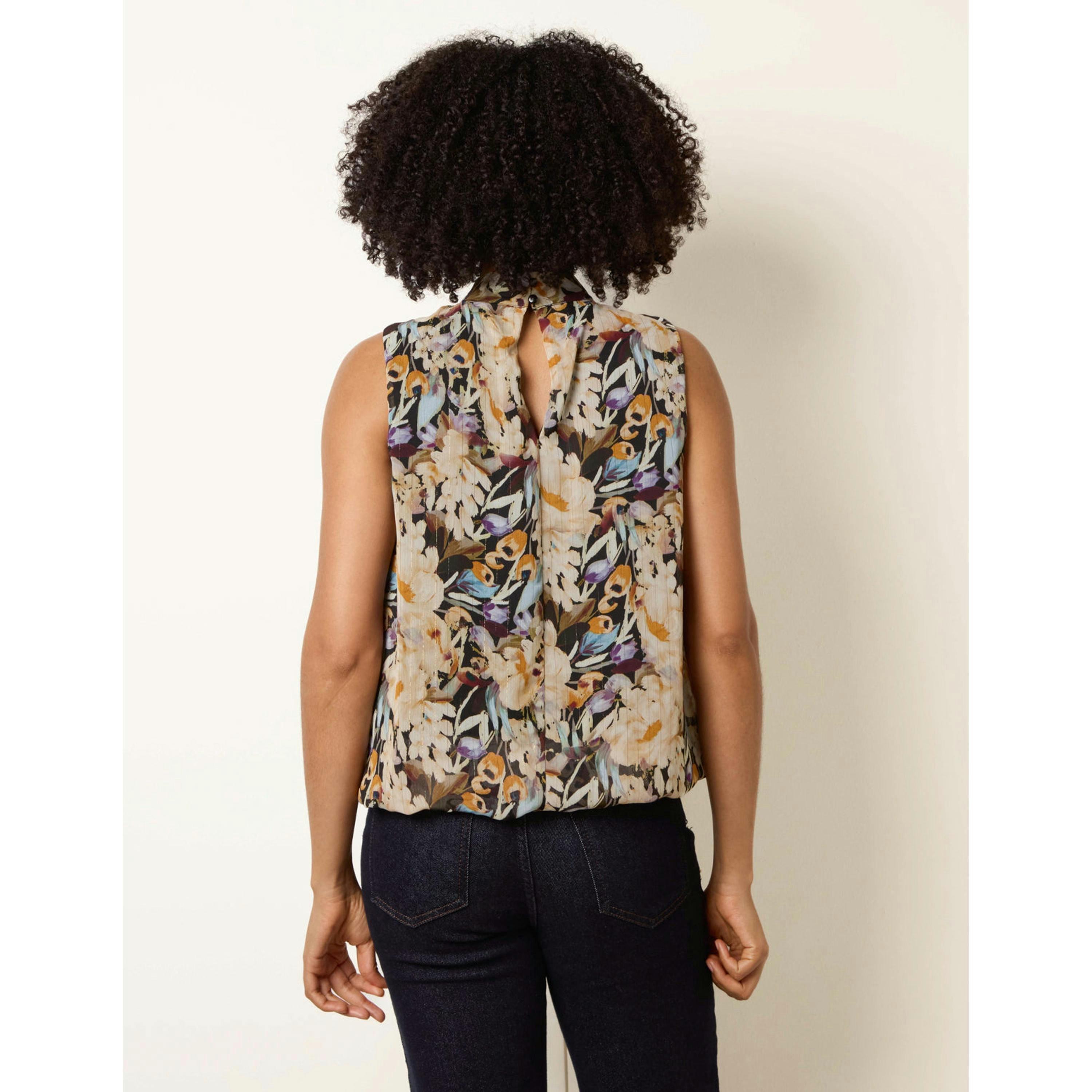 Blue Vanilla Sleeveless Watercolour Puff Hem Blouse  in Black , view 2 of 4