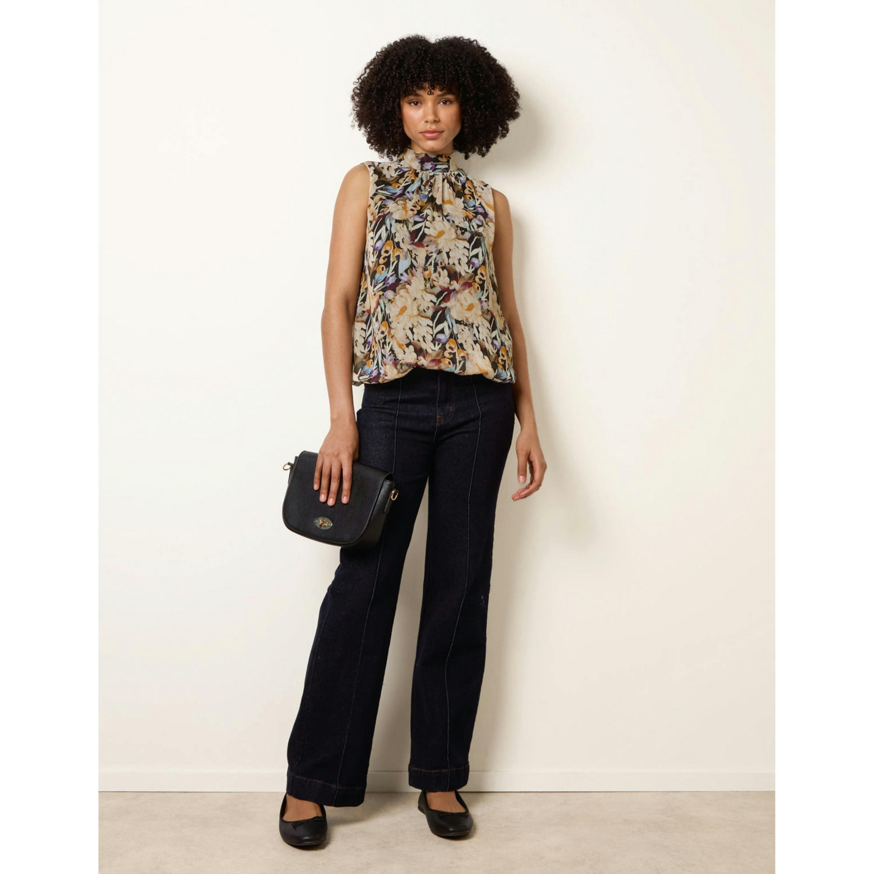 Blue Vanilla Sleeveless Watercolour Puff Hem Blouse  in Black , view 4 of 4