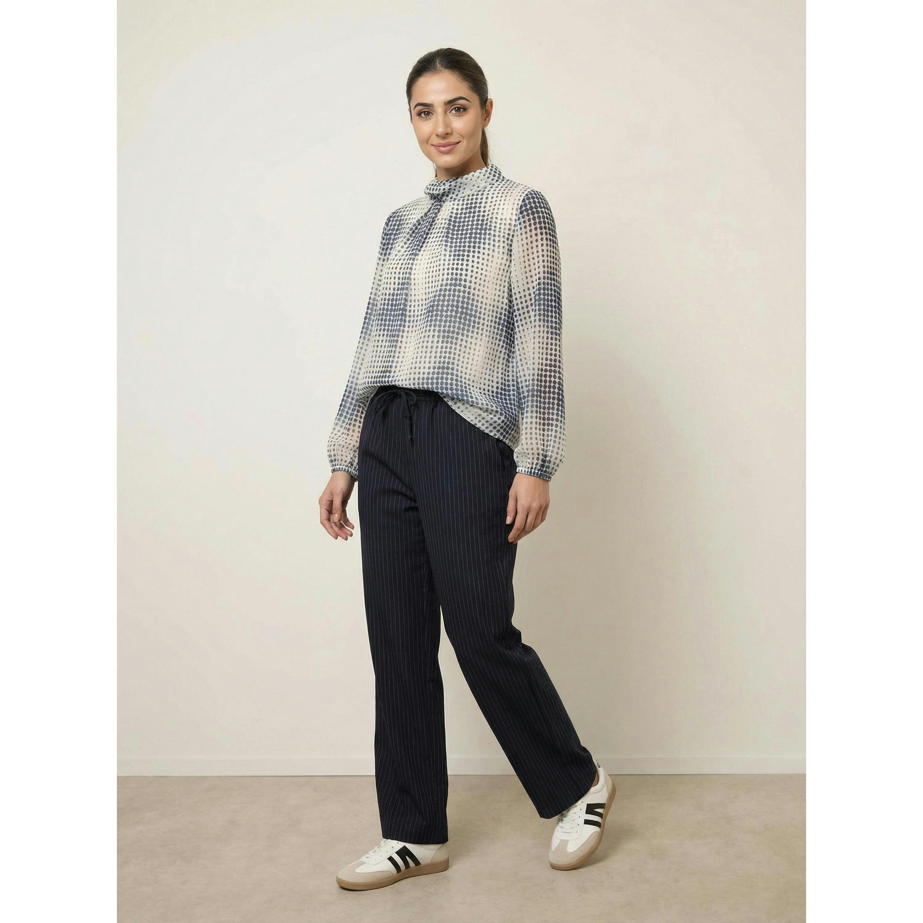 Blue Vanilla Spot Print Puffball Cowl Neck Blouse   in  Blue , view 1 of 3