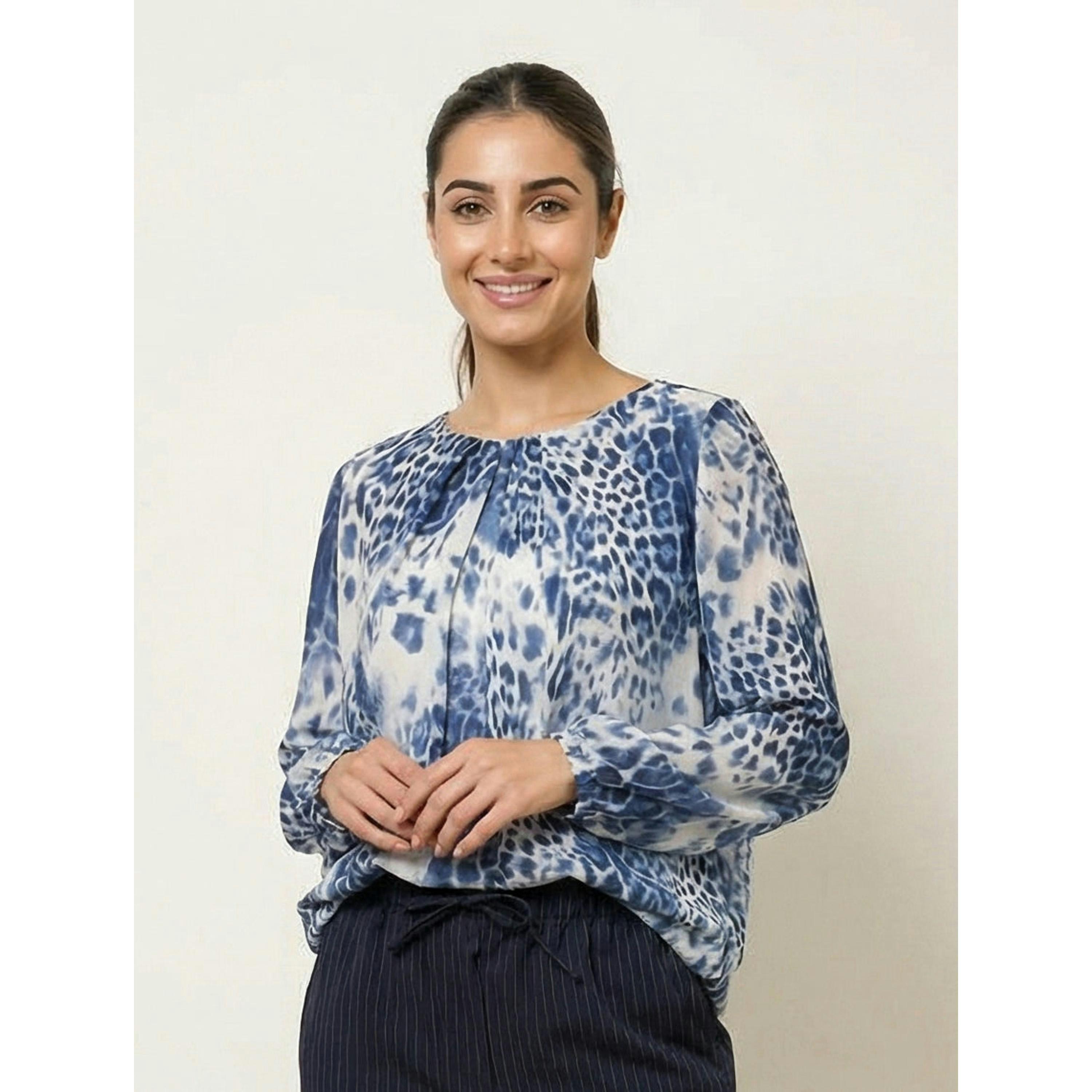 Blue Vanilla Animal Print Round Neck Top   in  Blue , view 1 of 3