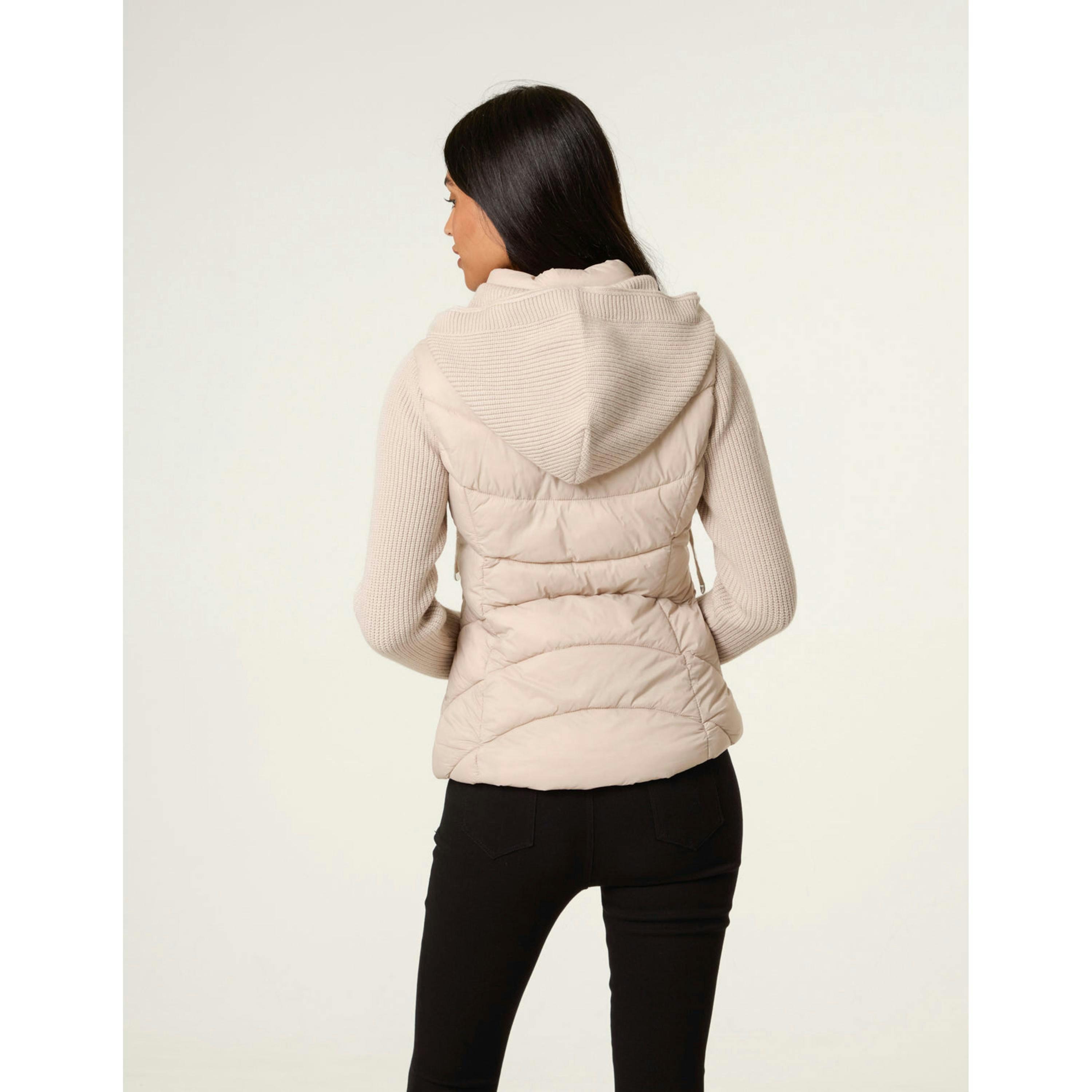 Blue Vanilla Knitted Sleeve Puffer Jacket  in Stone , view 2 of 4