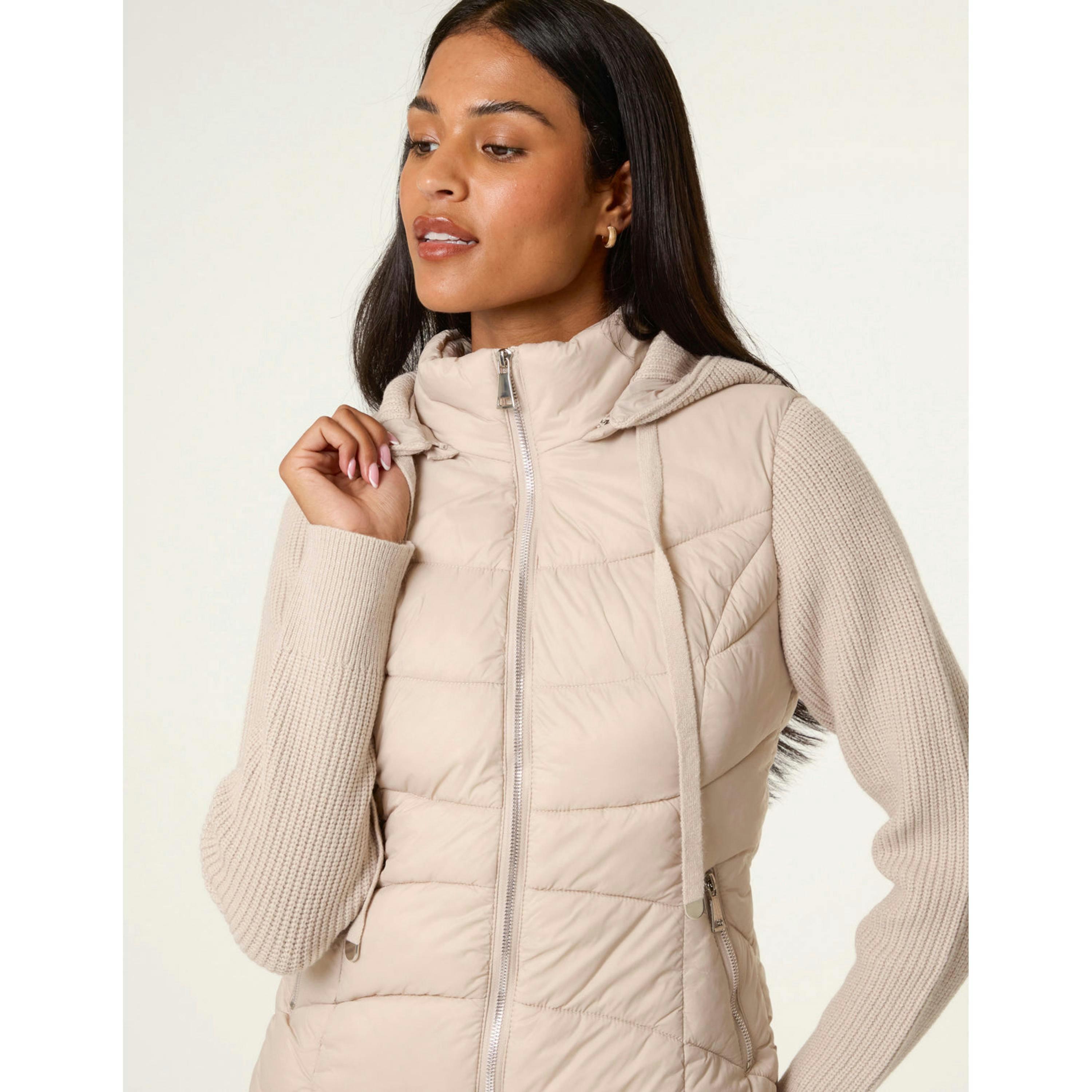 Blue Vanilla Knitted Sleeve Puffer Jacket  in Stone , view 4 of 4