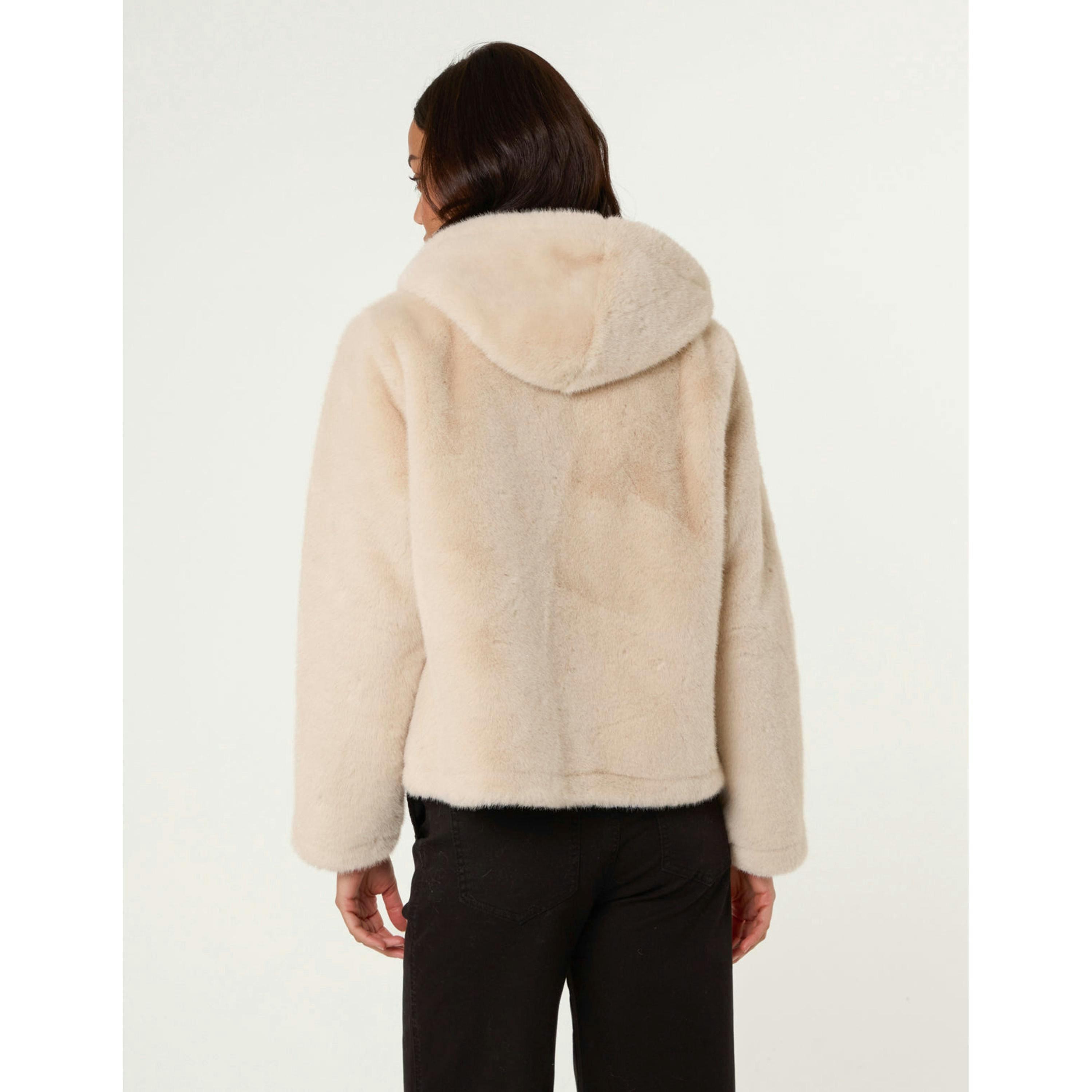 Blue Vanilla Faux Fur Hooded Jacket  in Beige , view 2 of 4