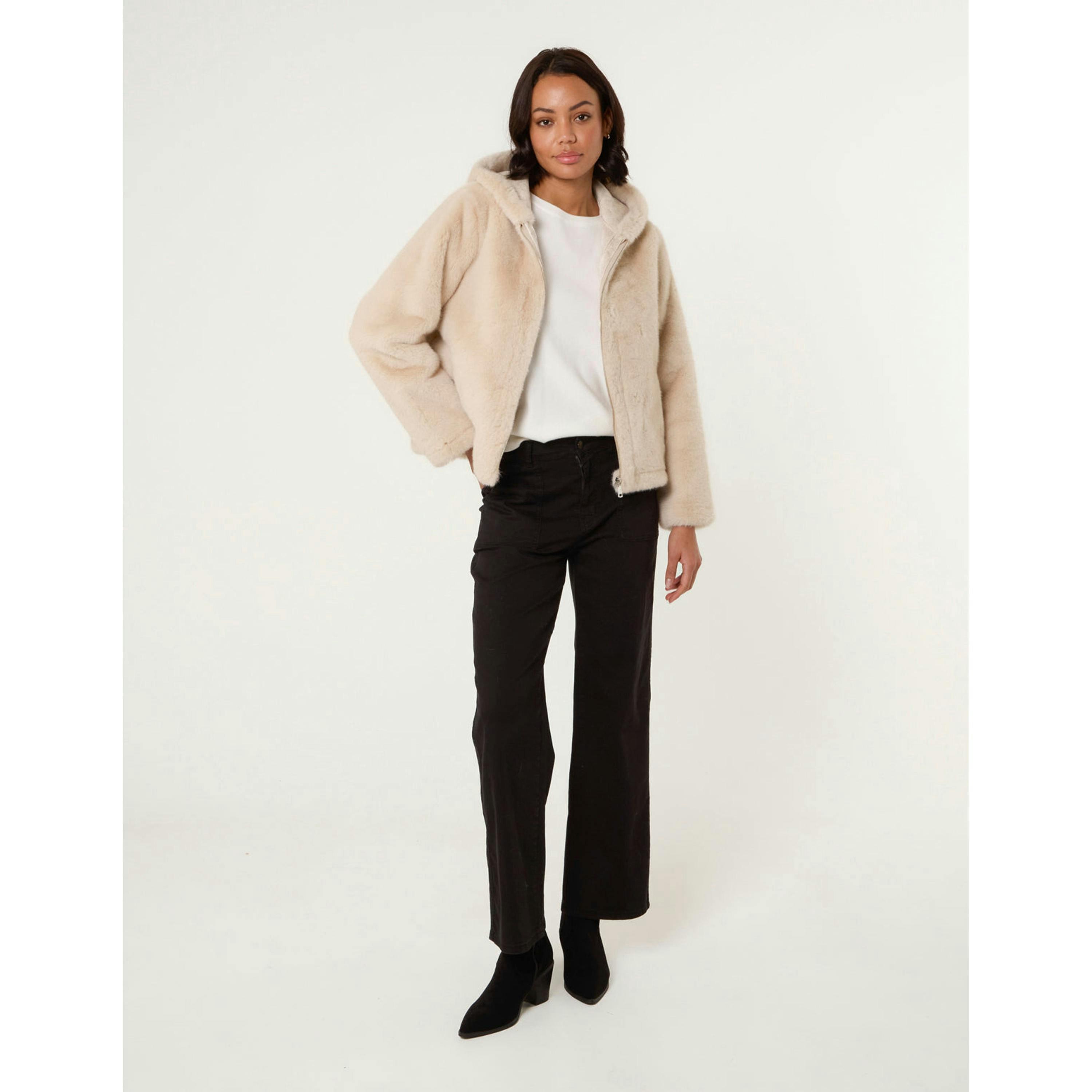 Blue Vanilla Faux Fur Hooded Jacket  in Beige , view 4 of 4