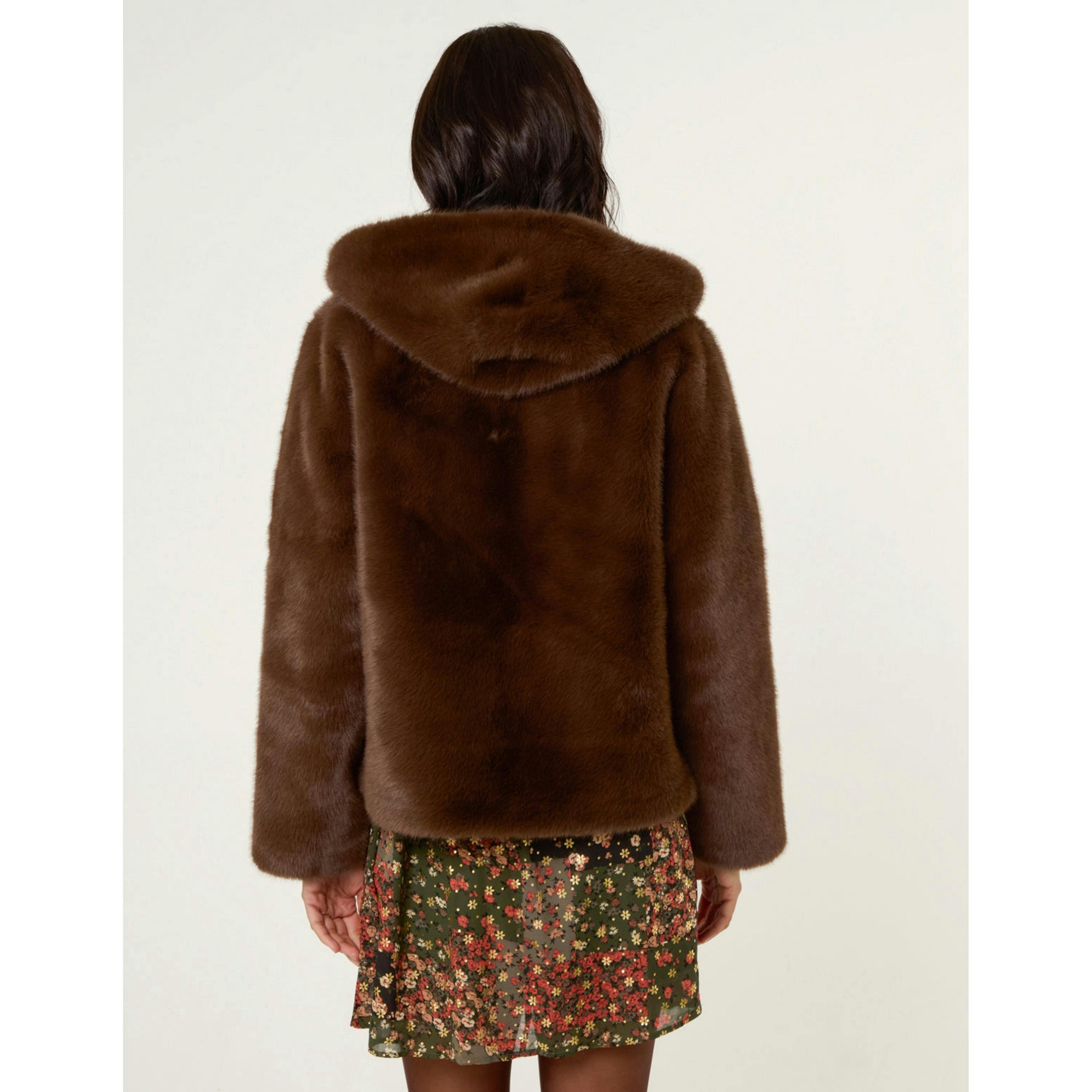 Blue Vanilla Faux Fur Hooded Jacket  in Brown , view 2 of 4