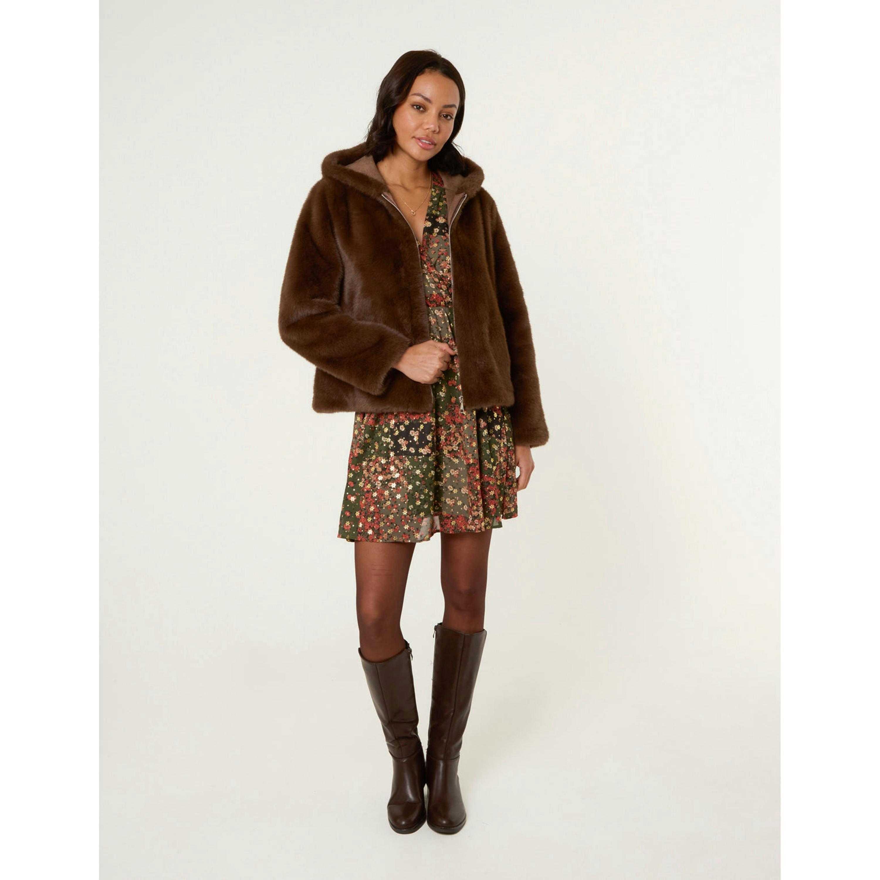 Blue Vanilla Faux Fur Hooded Jacket  in Brown , view 4 of 4