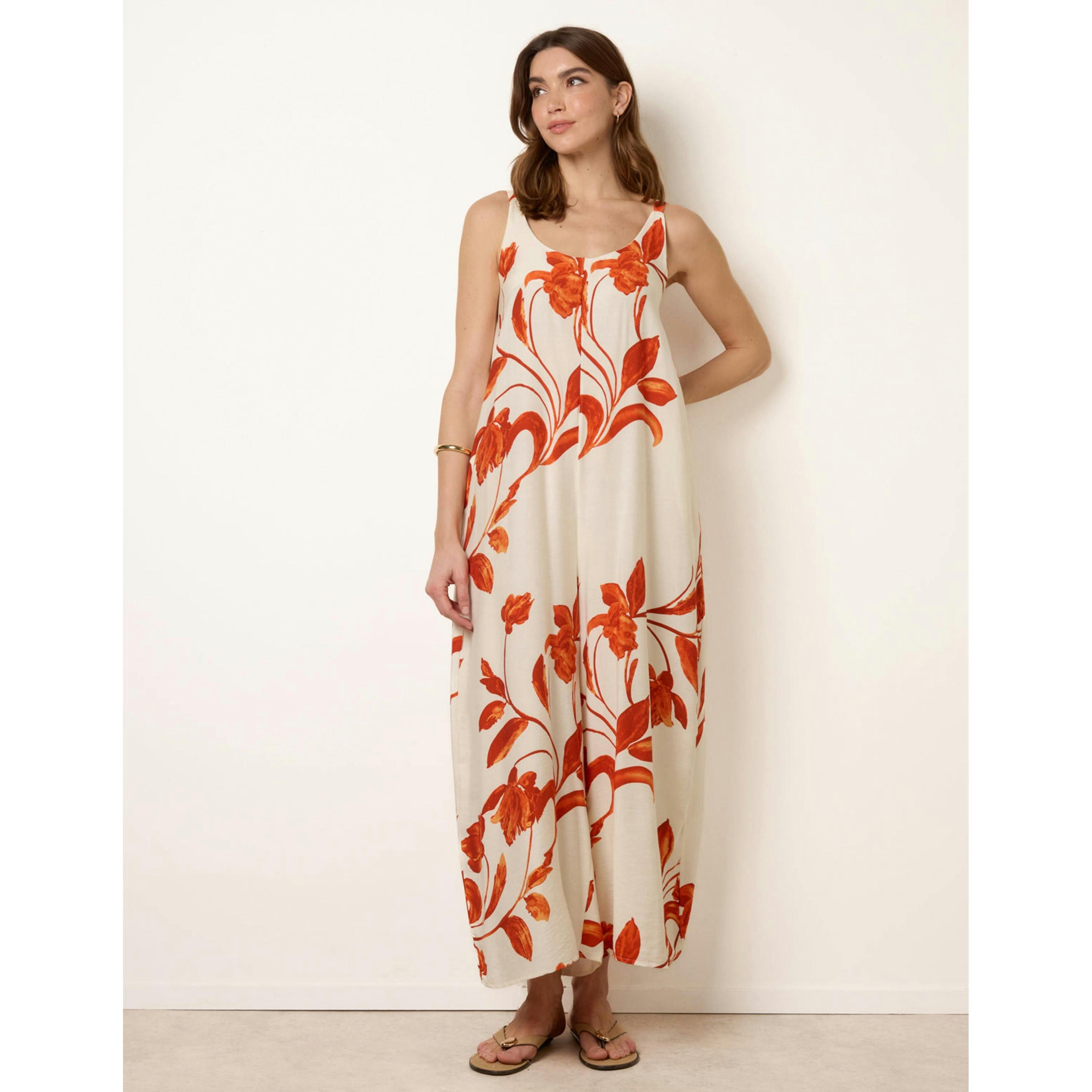 Blue Vanilla Floral Print Wide Leg Jumpsuit   in  Orange , view 1 of 4