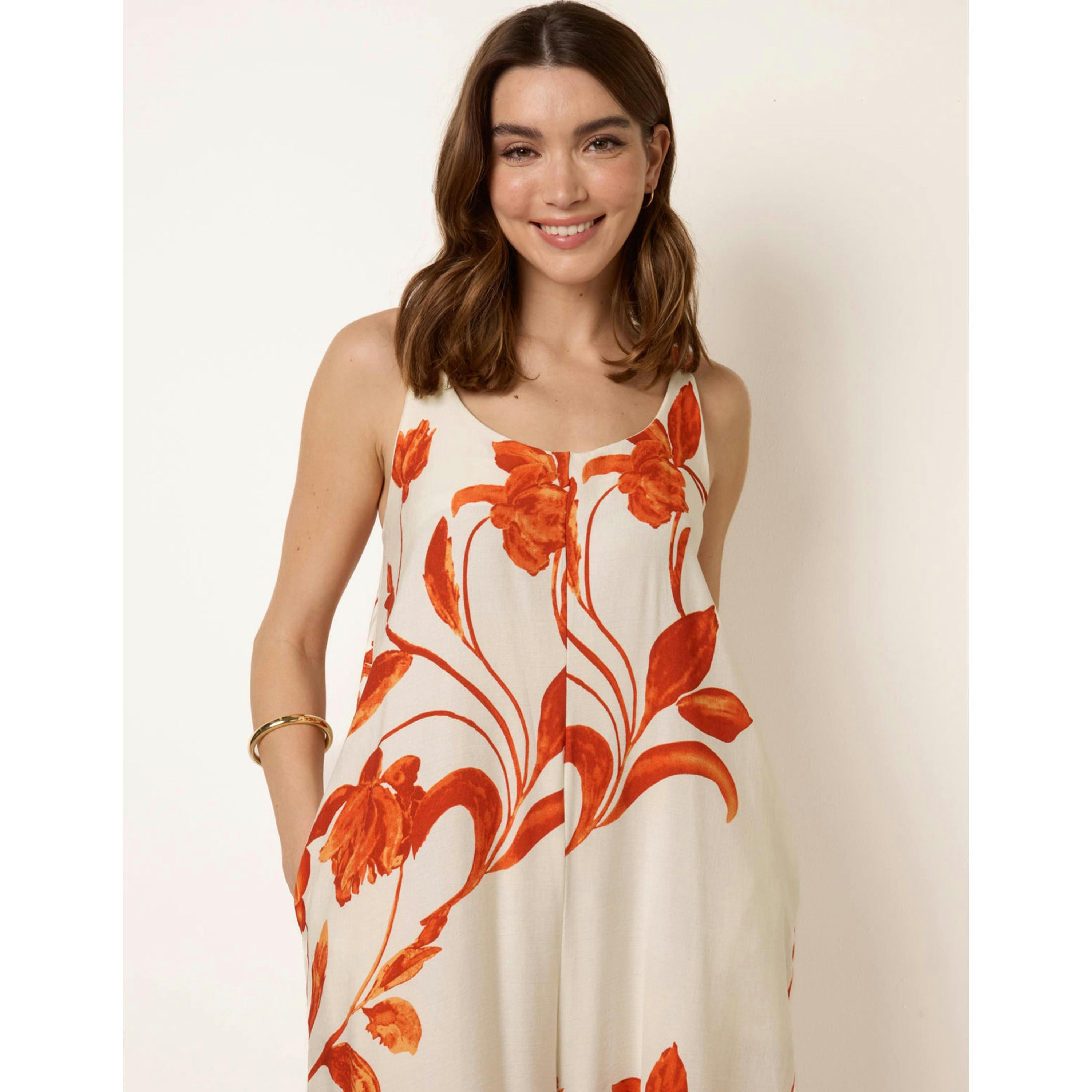 Blue Vanilla Floral Print Wide Leg Jumpsuit  in Orange , view 3 of 4