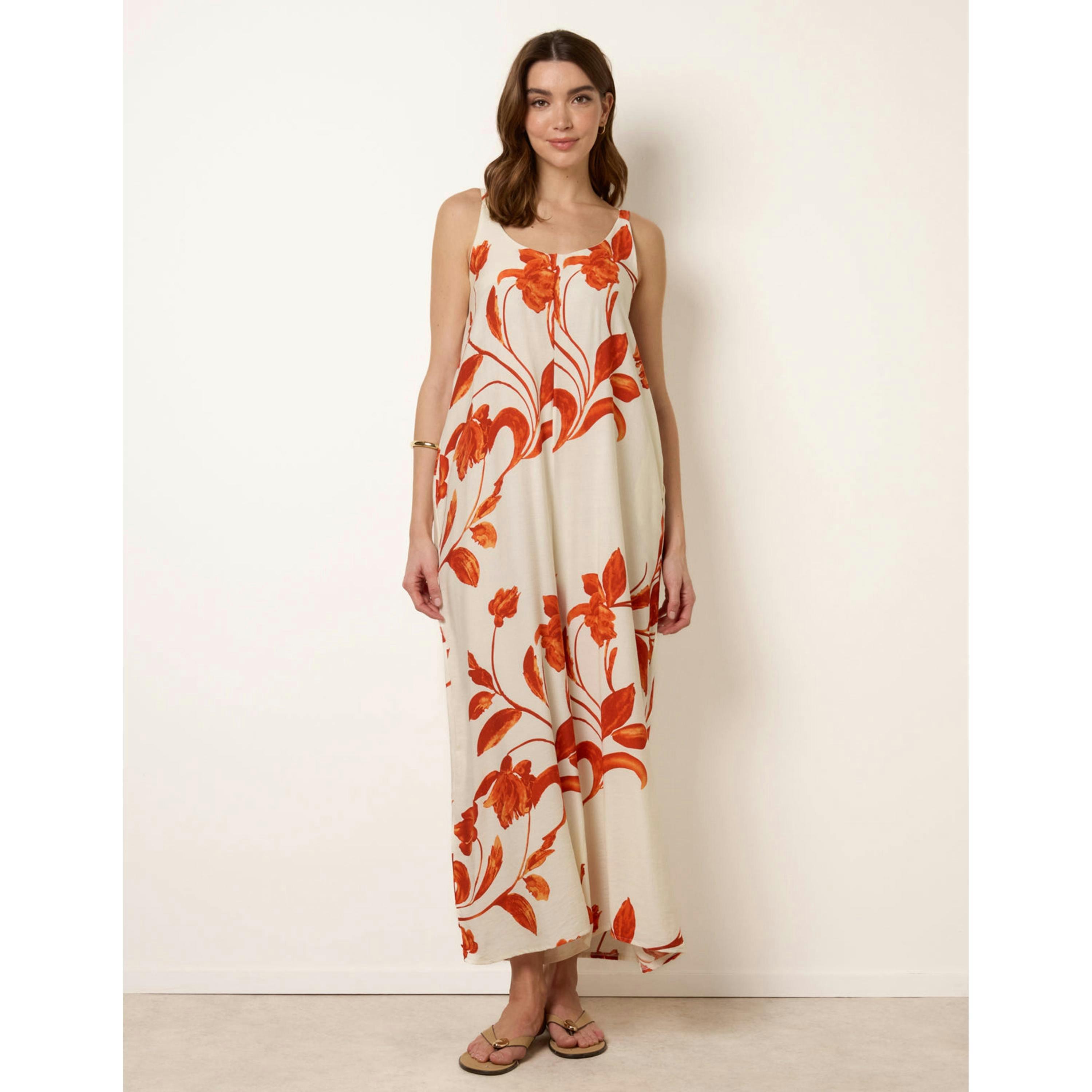 Blue Vanilla Floral Print Wide Leg Jumpsuit  in Orange , view 4 of 4
