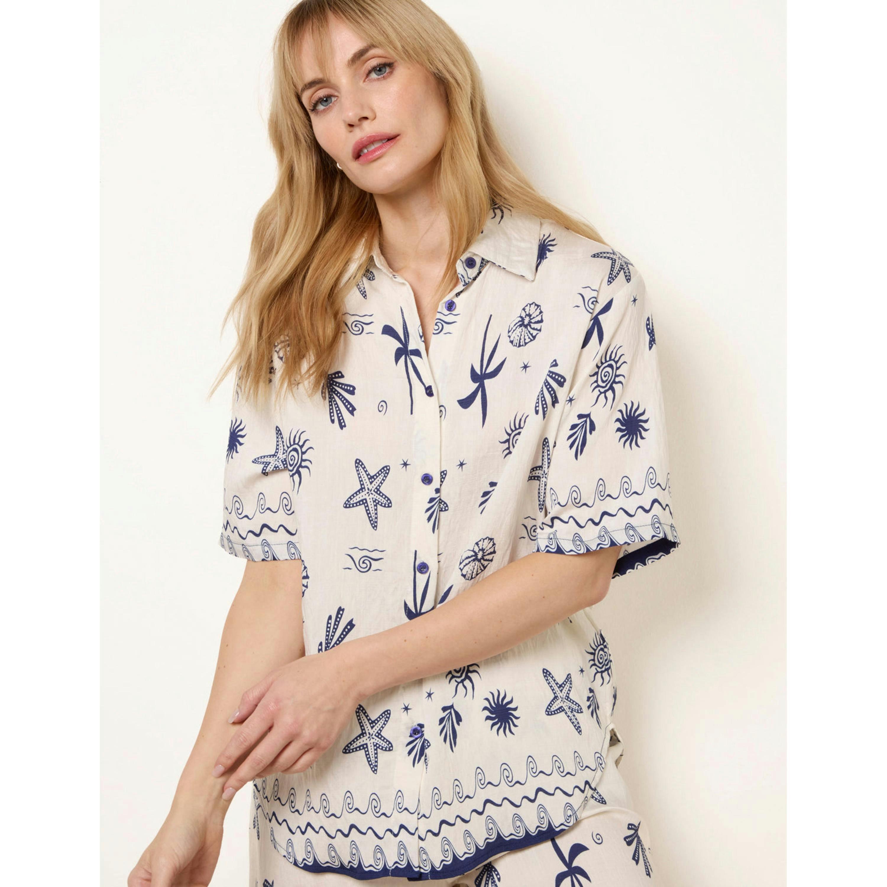 Blue Vanilla Co-Ord Set With Marine-Inspired Print  in Navy , view 3 of 4