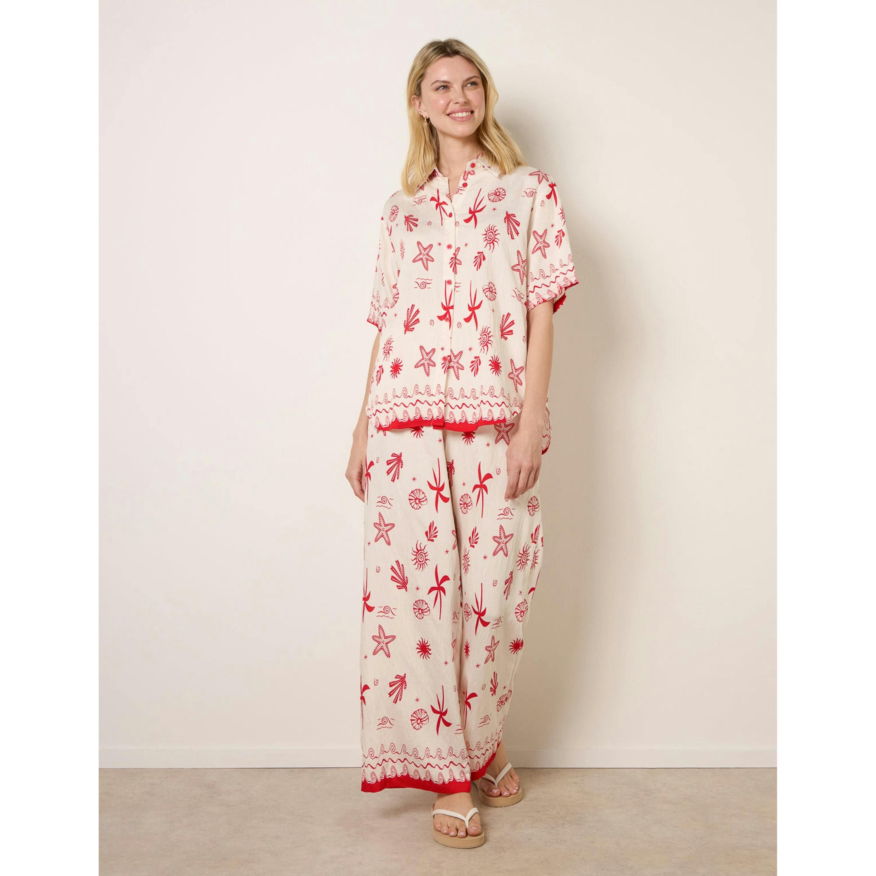 Blue Vanilla Co-Ord Set With Marine-Inspired Print   in  Red , view 1 of 4