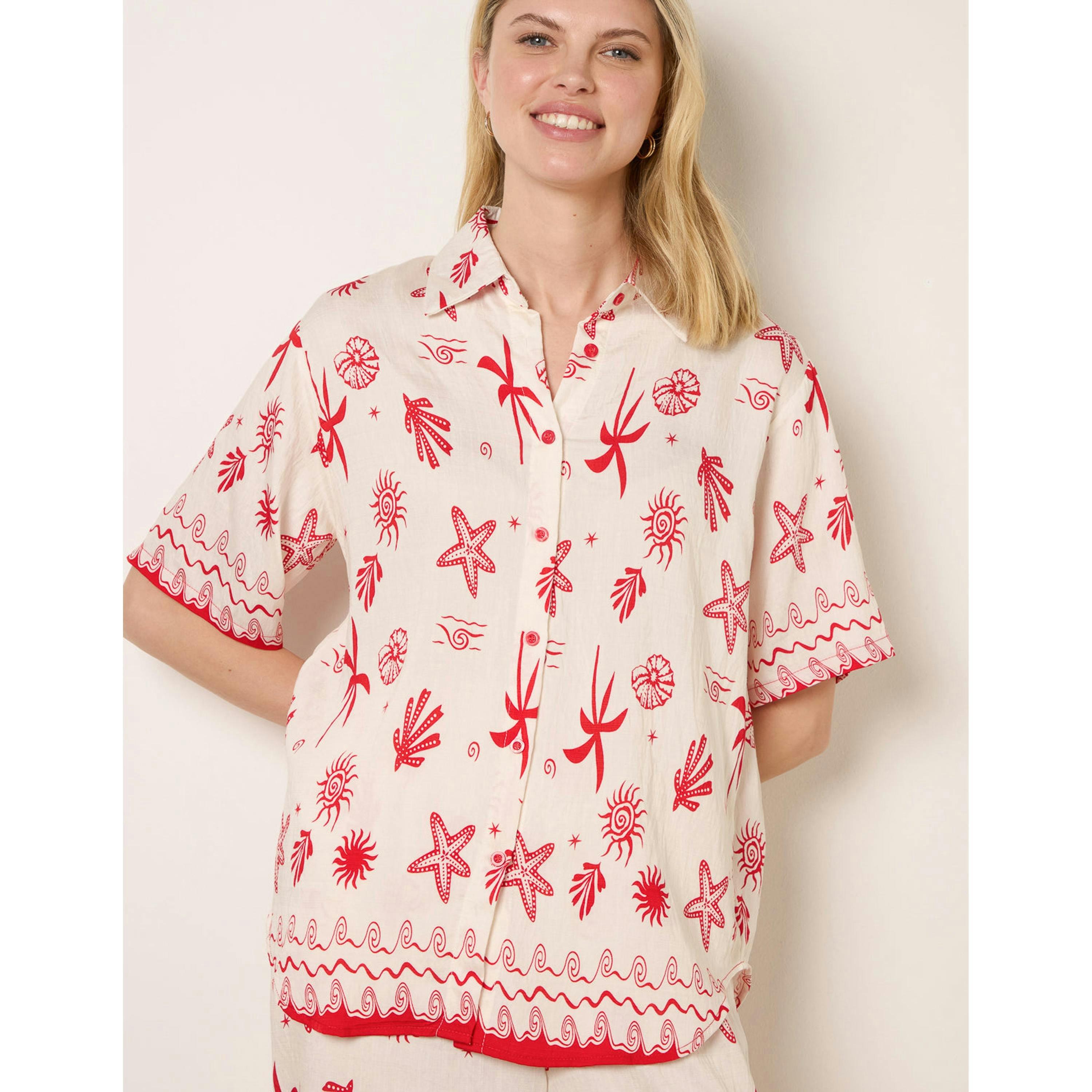 Blue Vanilla Co-Ord Set With Marine-Inspired Print  in Red , view 3 of 4
