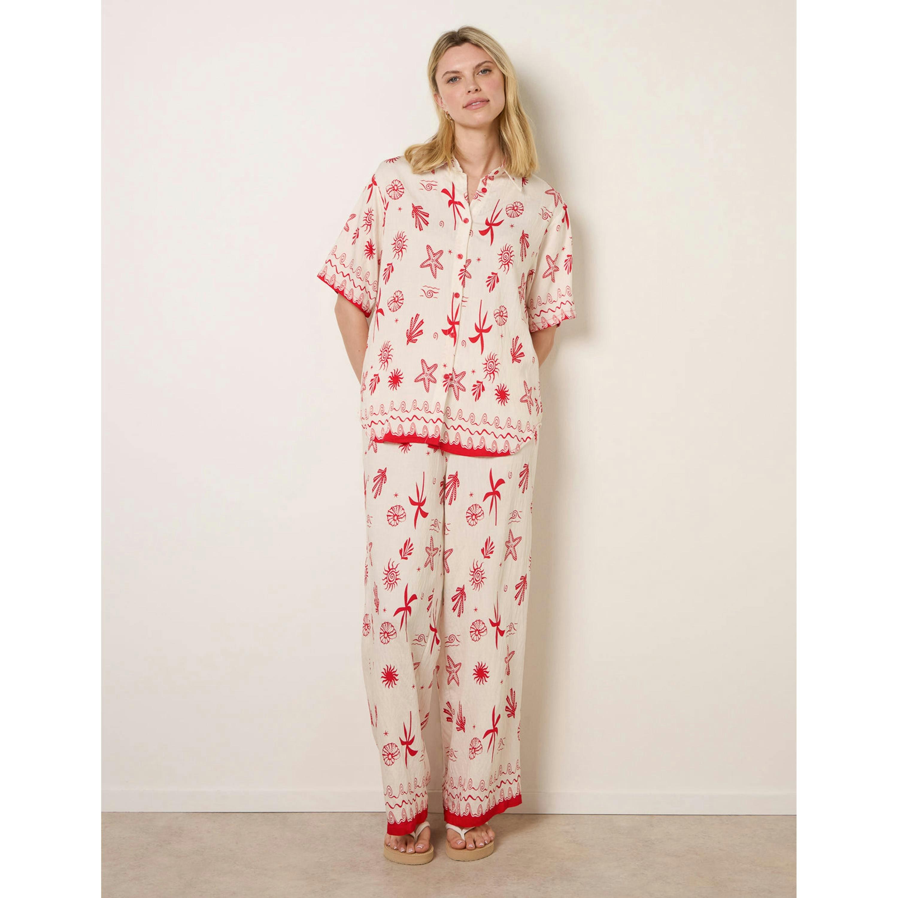 Blue Vanilla Co-Ord Set With Marine-Inspired Print  in Red , view 4 of 4