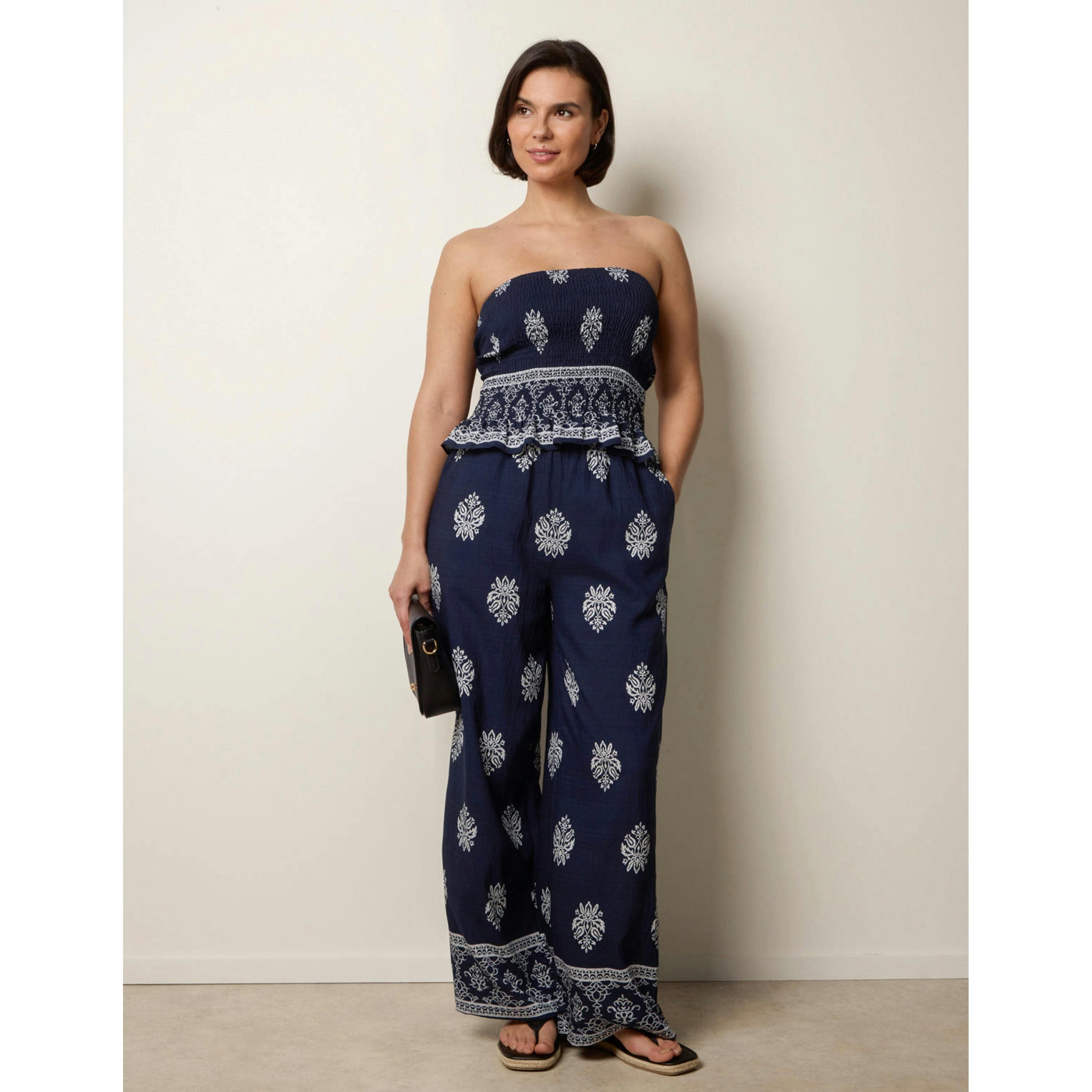 Blue Vanilla Smocked Top & Wide-Leg Trouser Set   in  Navy , view 1 of 4