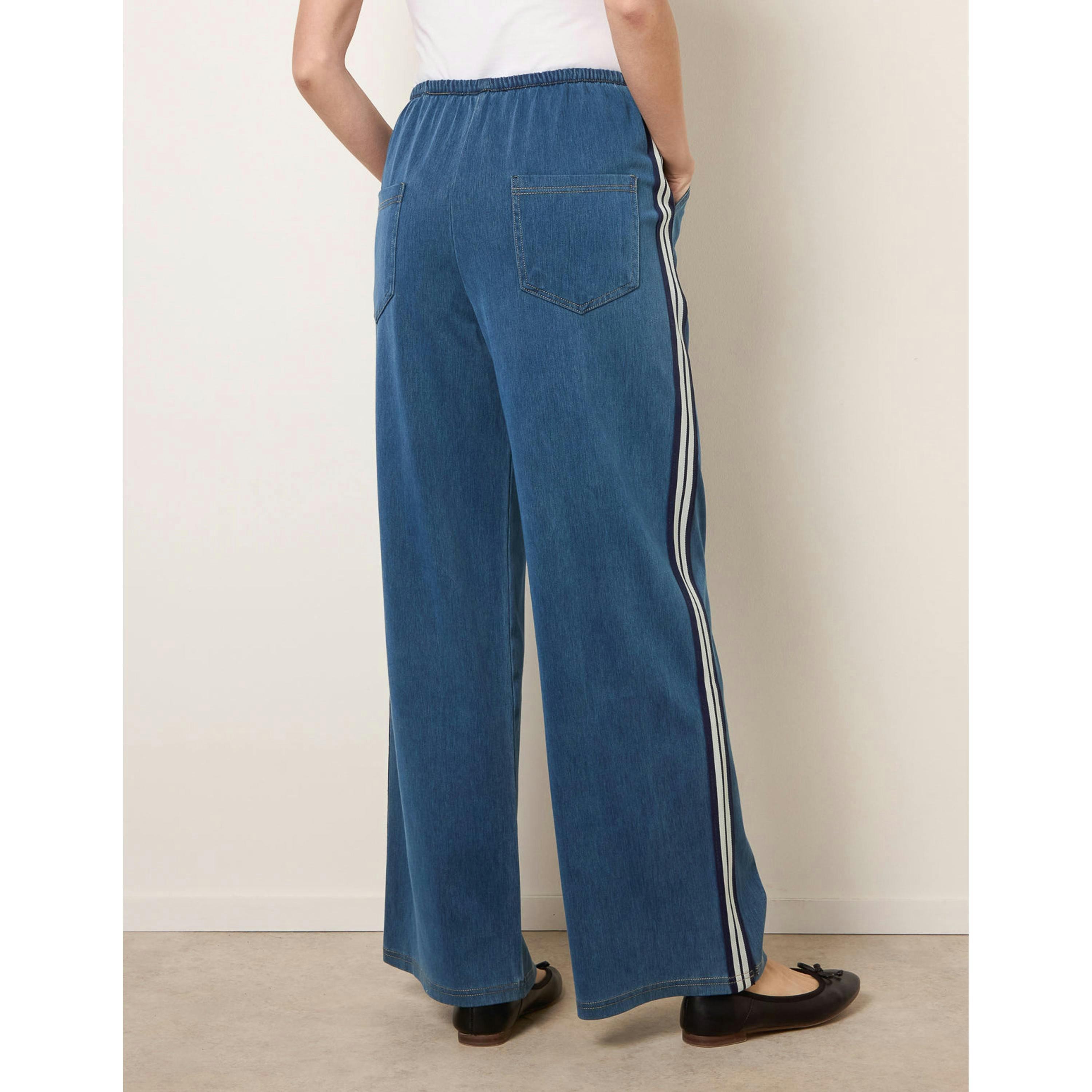 Blue Vanilla Stripe Trousers With Elasticated Waist  in Blue , view 2 of 5