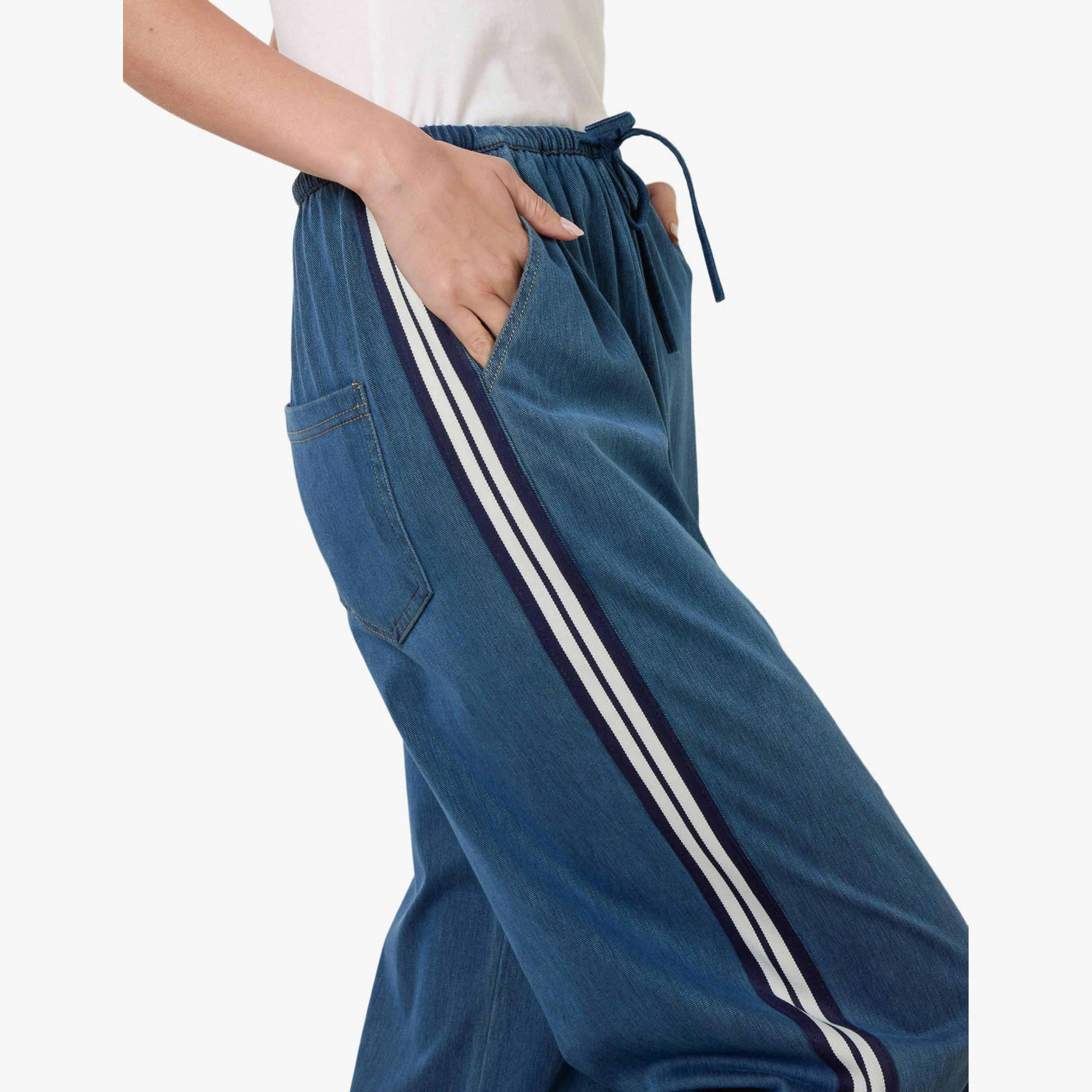 Blue Vanilla Stripe Trousers With Elasticated Waist  in Blue , view 3 of 5