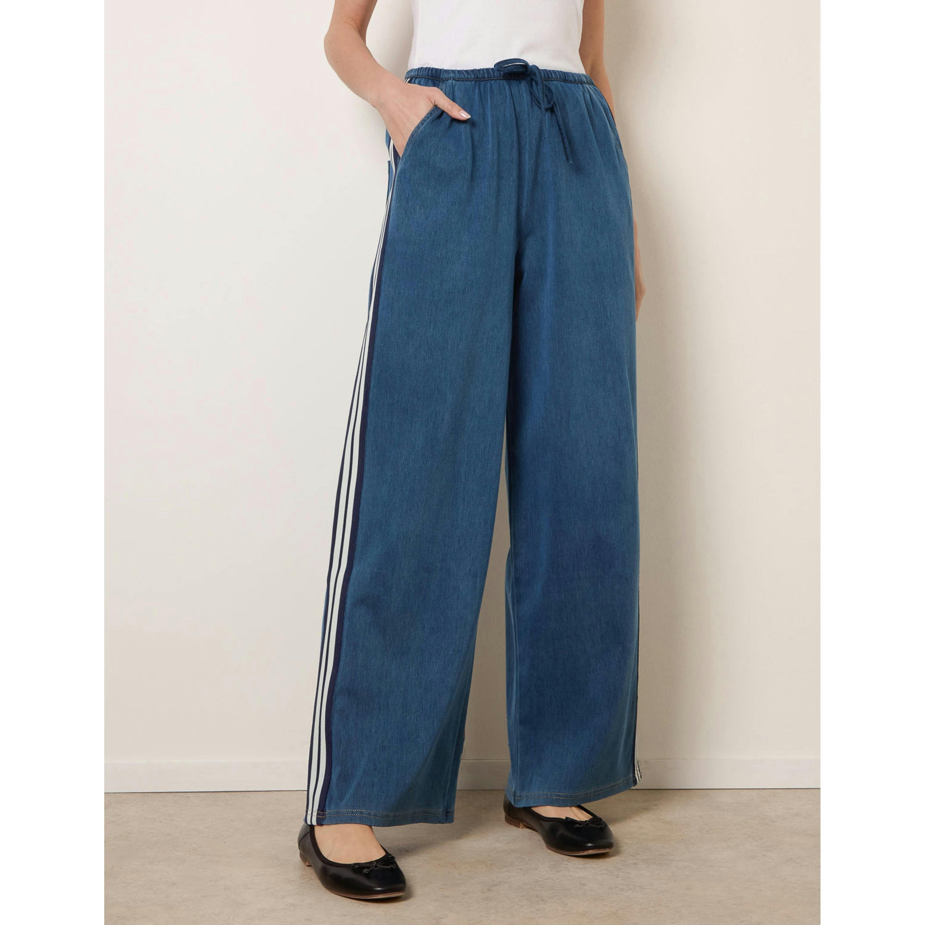 Blue Vanilla Stripe Trousers With Elasticated Waist  in Blue , view 4 of 5