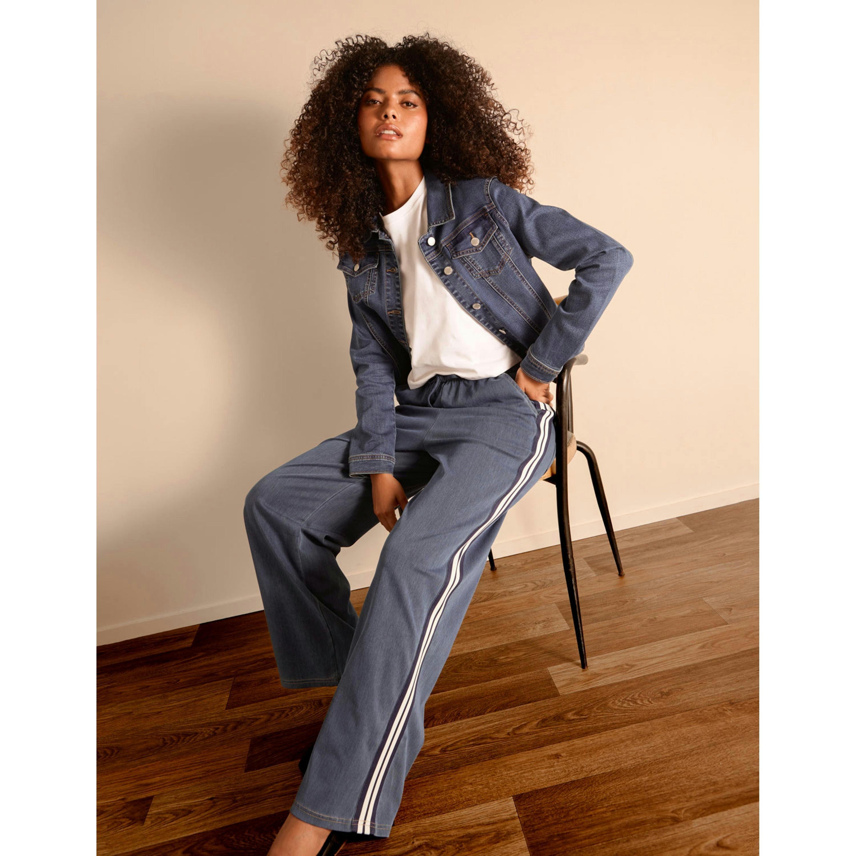 Blue Vanilla Stripe Trousers With Elasticated Waist  in Blue , view 5 of 5