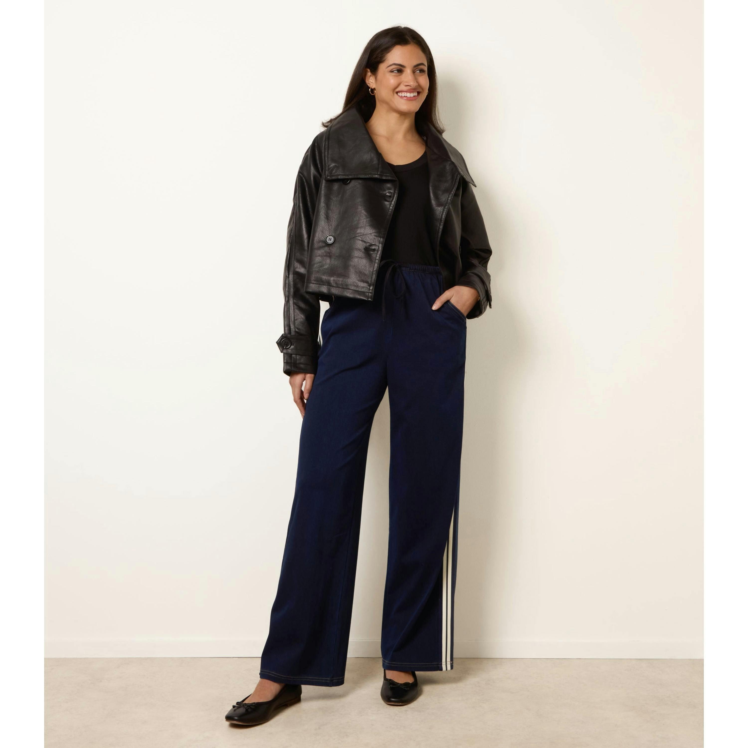 Blue Vanilla Stripe Trousers With Elasticated Waist   in  Navy , view 1 of 4