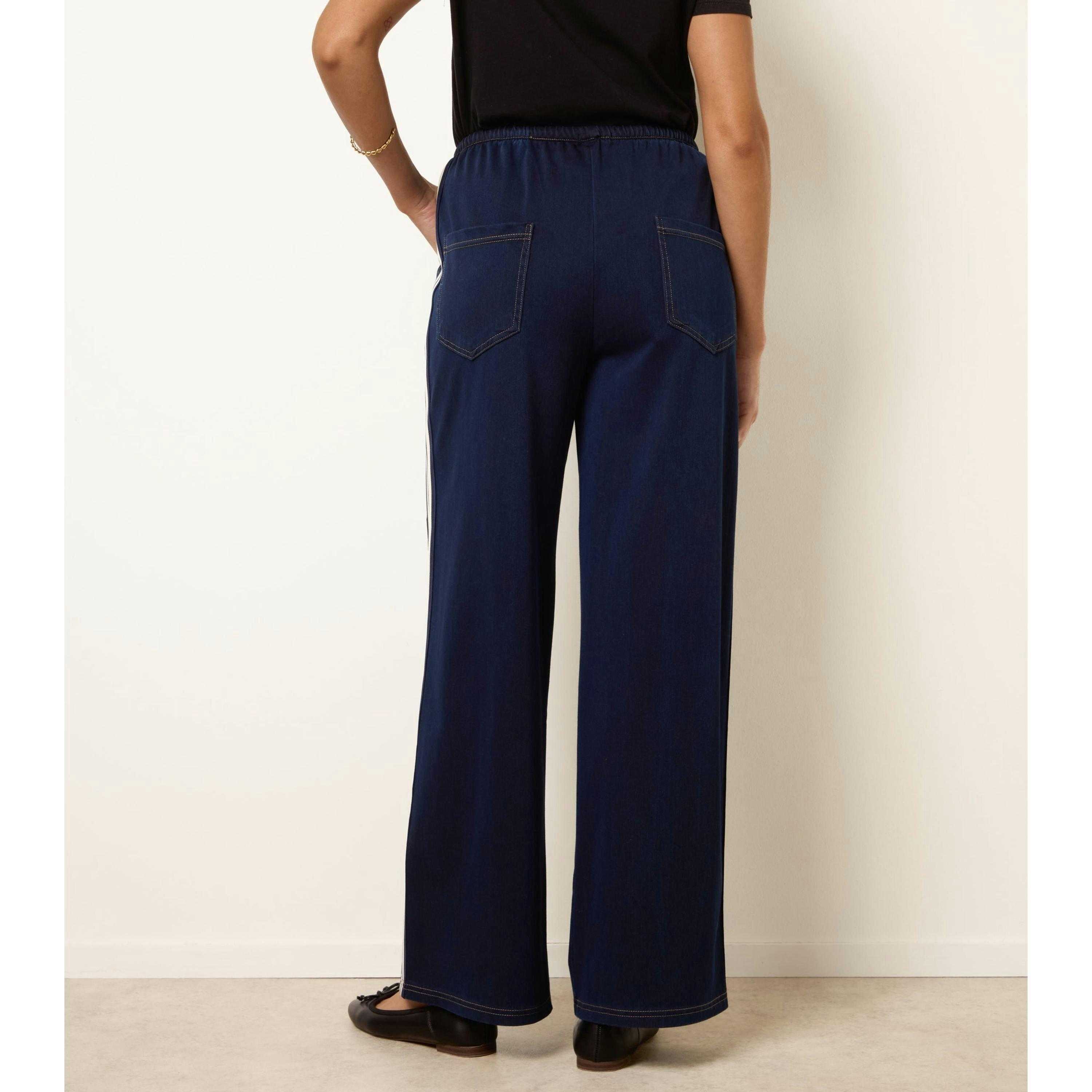 Blue Vanilla Stripe Trousers With Elasticated Waist  in Navy , view 2 of 4