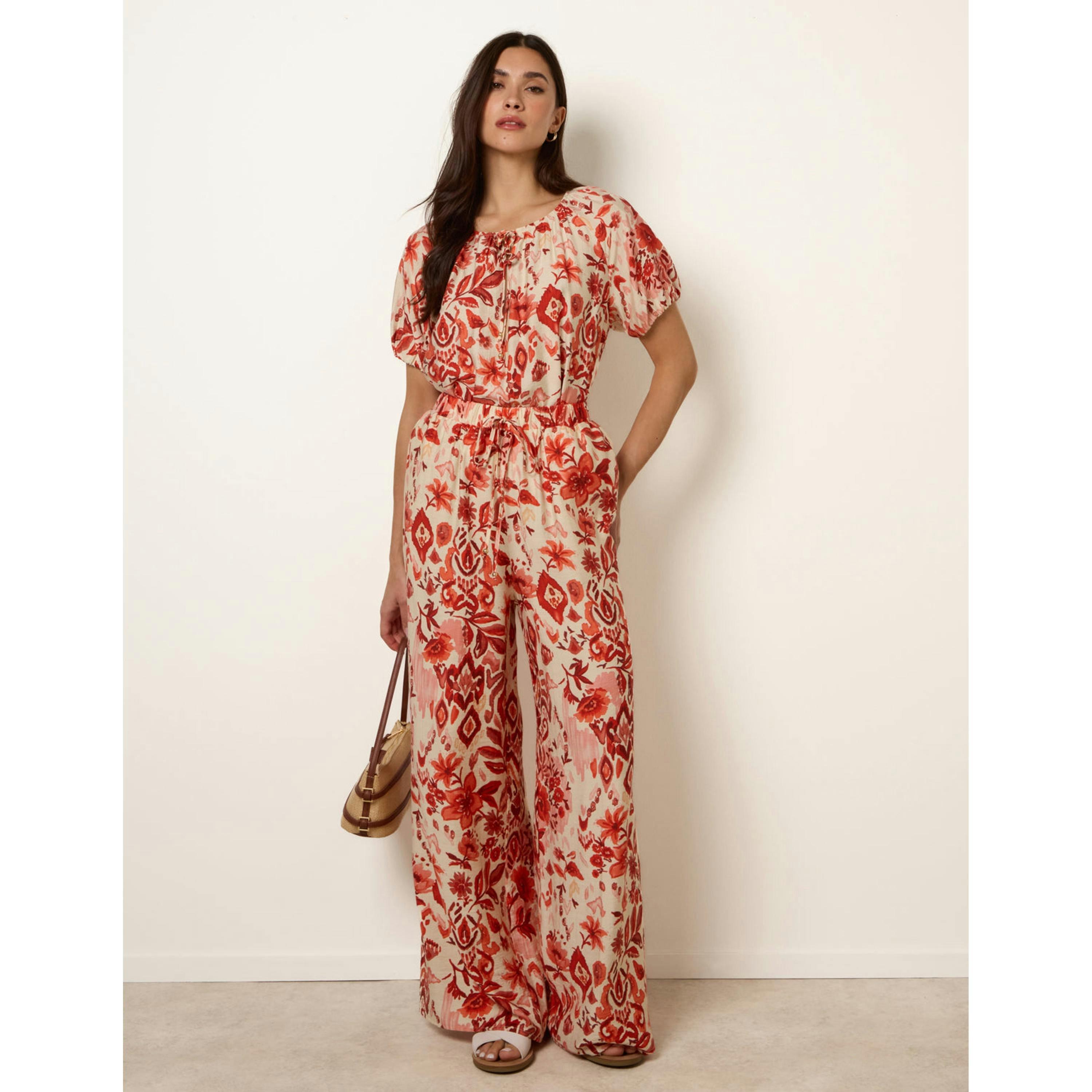 Blue Vanilla Watercolour Floral Printed Wide Leg Trousers   in  Orange , view 1 of 6