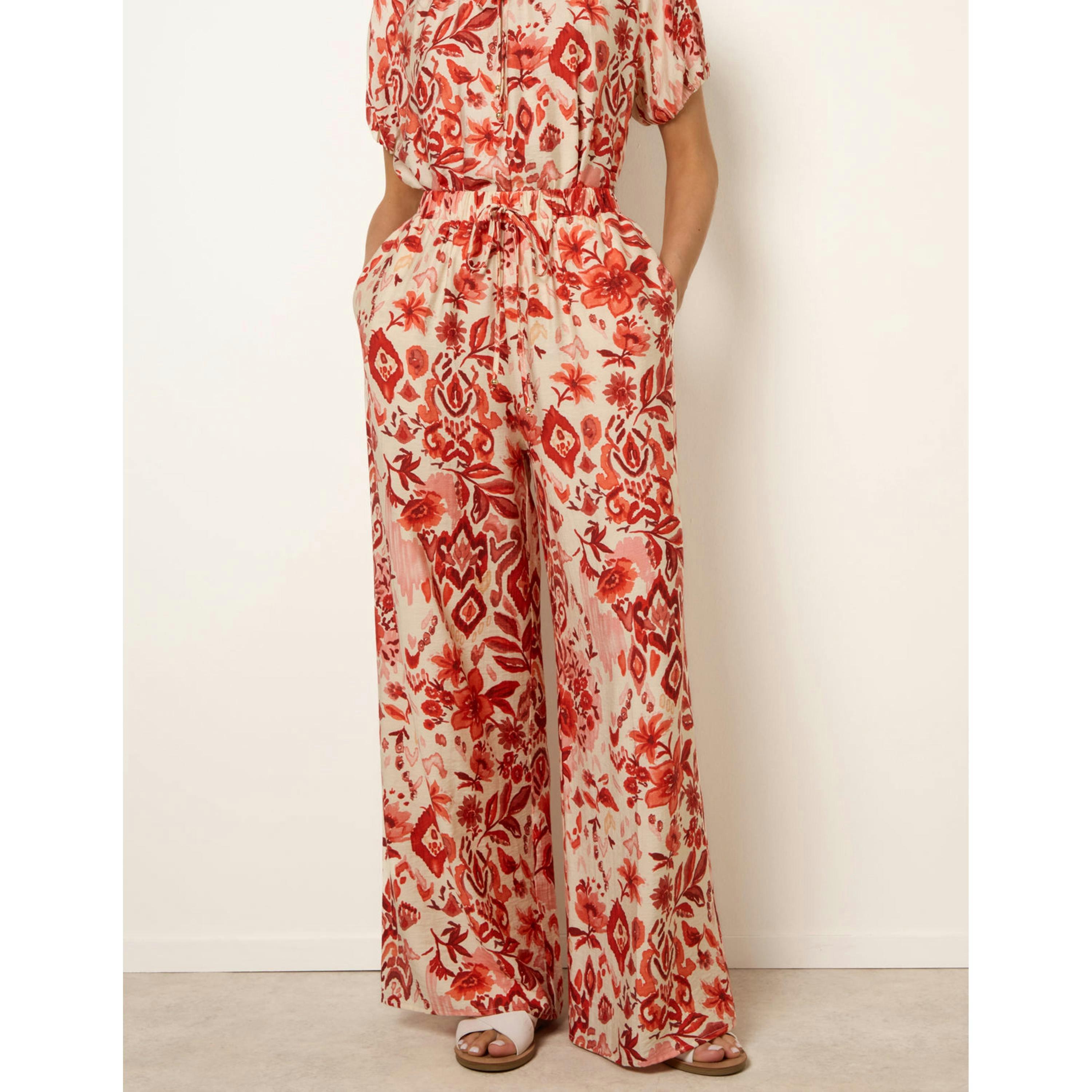 Blue Vanilla Watercolour Floral Printed Wide Leg Trousers  in Orange , view 3 of 6