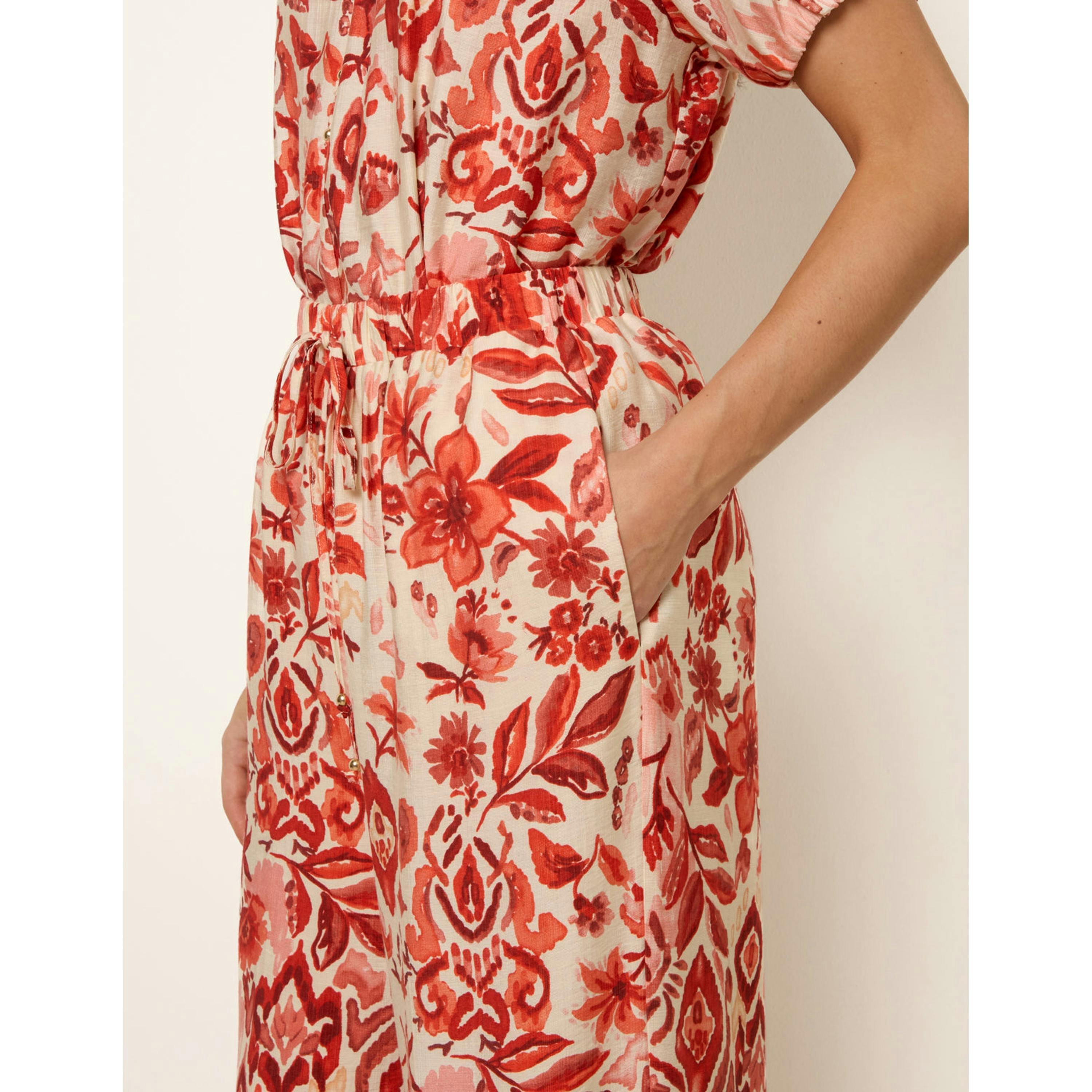 Blue Vanilla Watercolour Floral Printed Wide Leg Trousers  in Orange , view 4 of 6