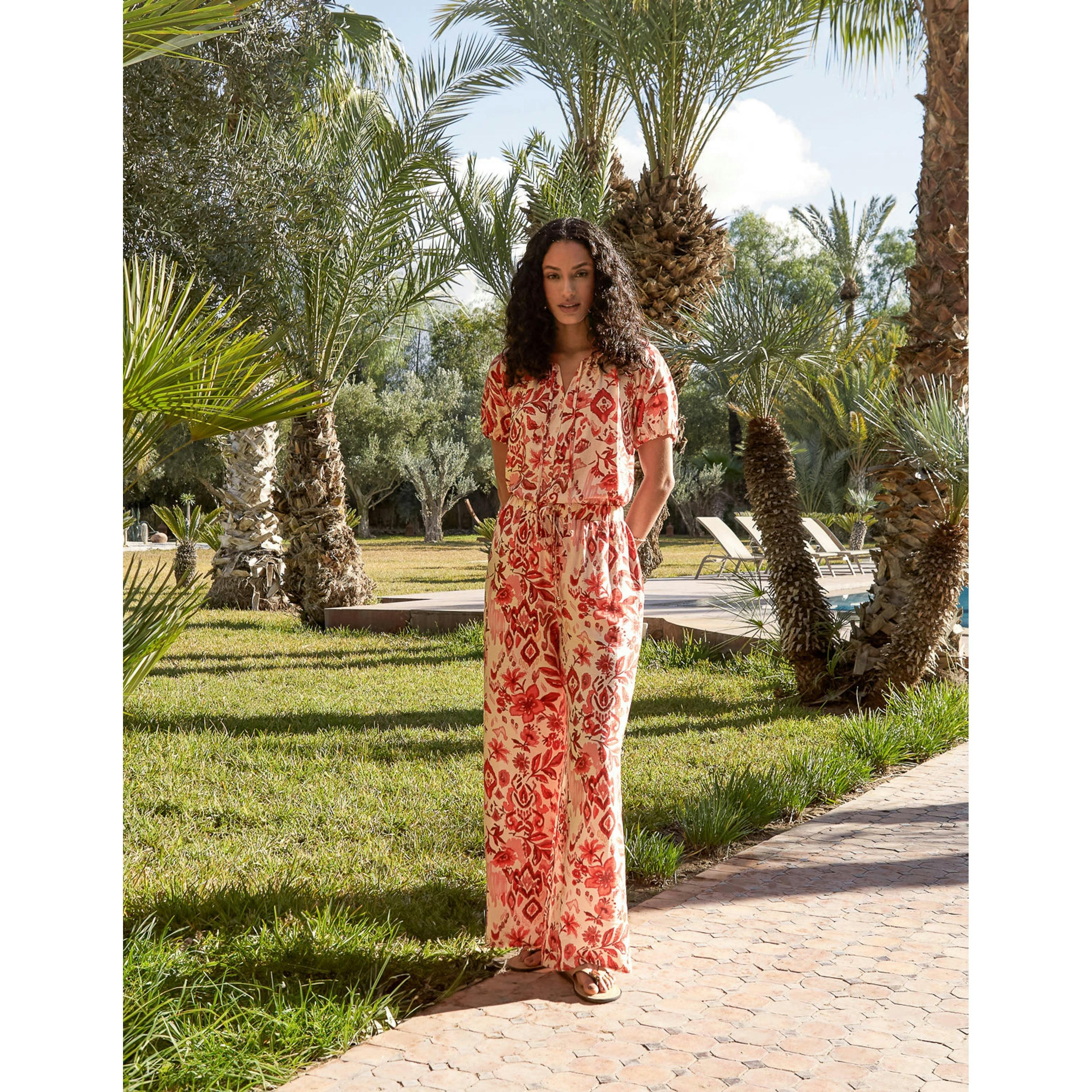Blue Vanilla Watercolour Floral Printed Wide Leg Trousers  in Orange , view 5 of 6