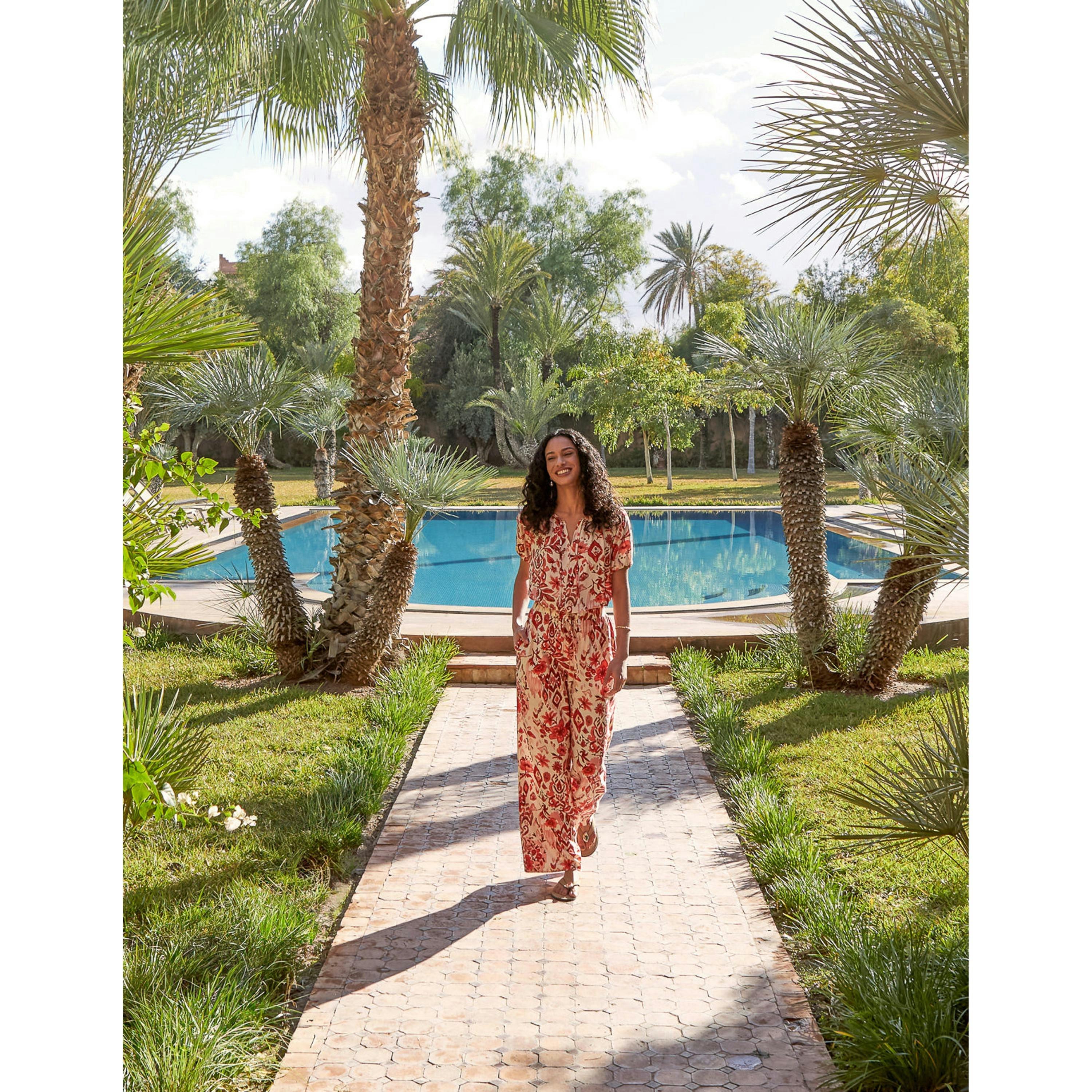 Blue Vanilla Watercolour Floral Printed Wide Leg Trousers  in Orange , view 6 of 6