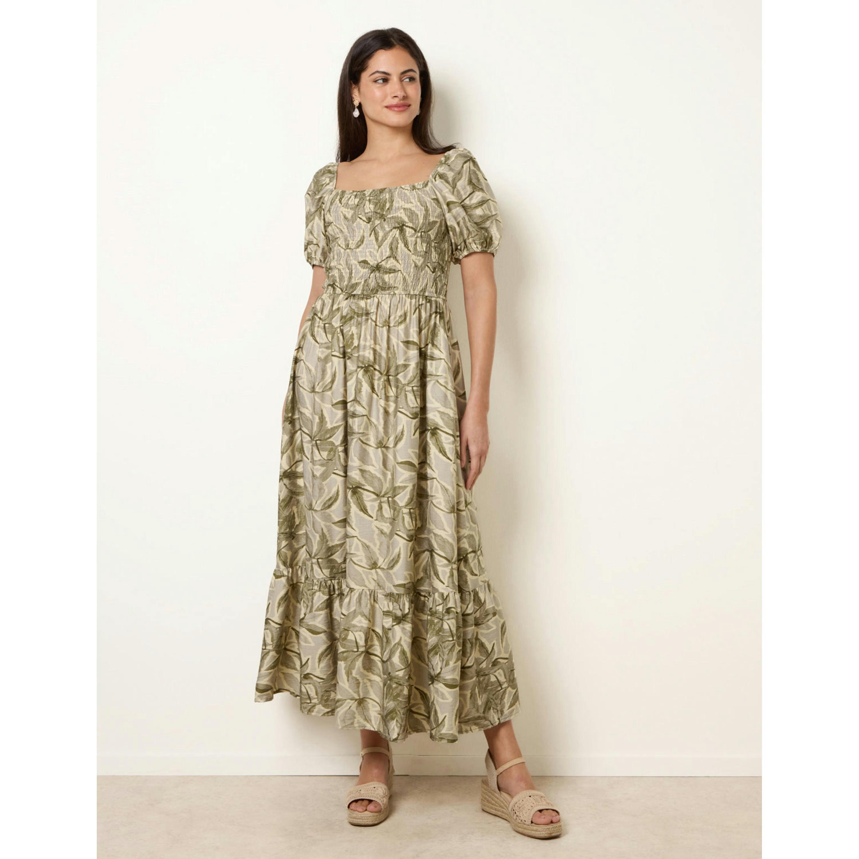 Blue Vanilla Large Floral Printed Square Neck Puff Sleeve Dress  in Green , view 4 of 4