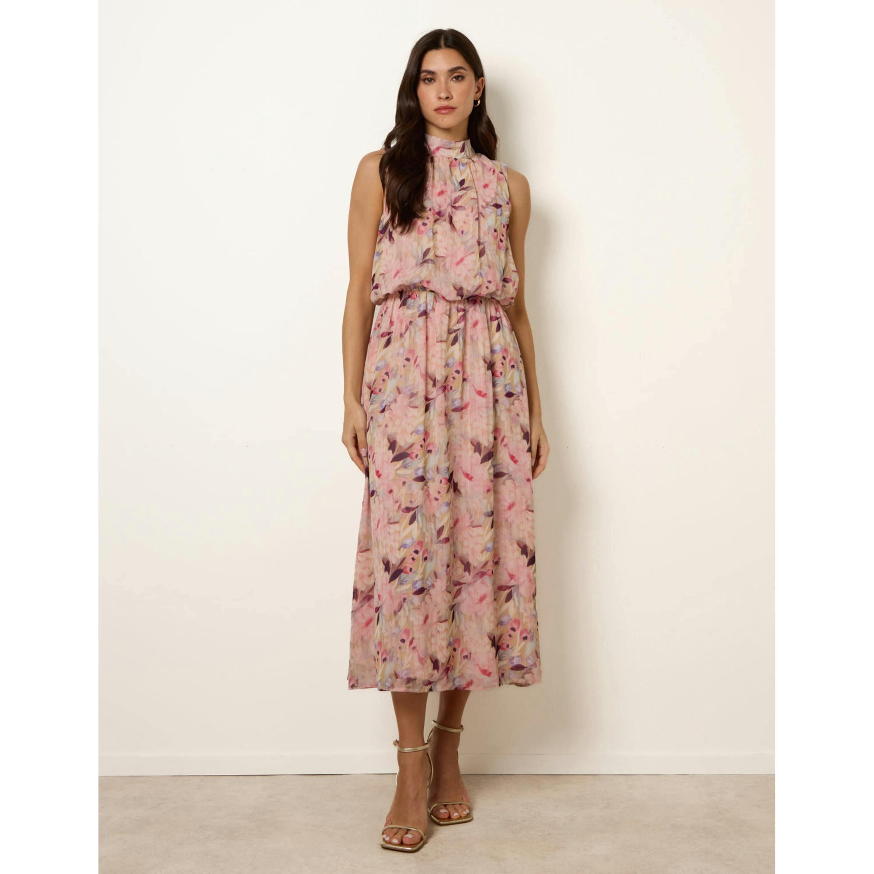 Blue Vanilla Watercolour Printed Sleeveless Midi Dress   in  Pink , view 1 of 4