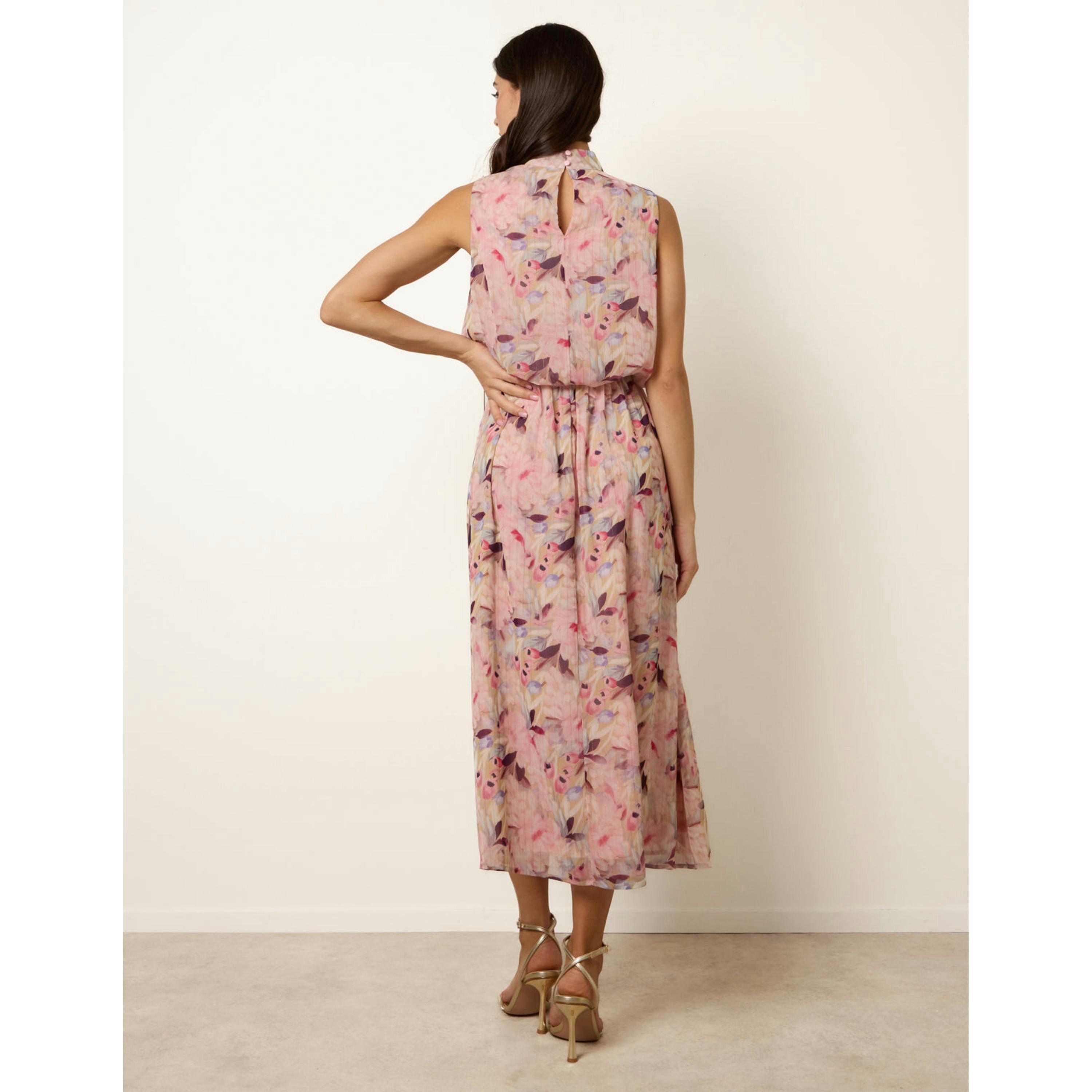 Blue Vanilla Watercolour Printed Sleeveless Midi Dress  in Pink , view 2 of 6