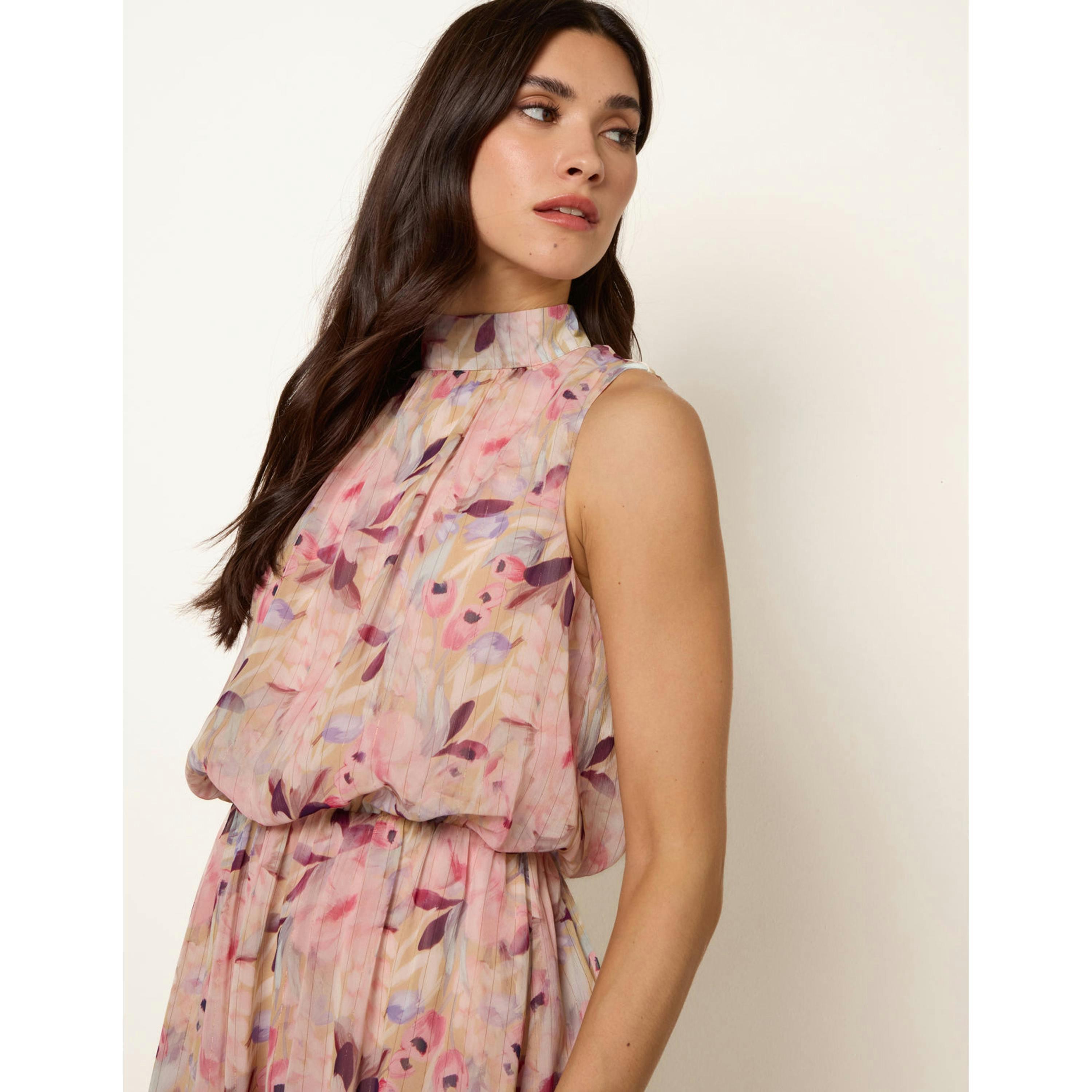 Blue Vanilla Watercolour Printed Sleeveless Midi Dress  in Pink , view 3 of 6