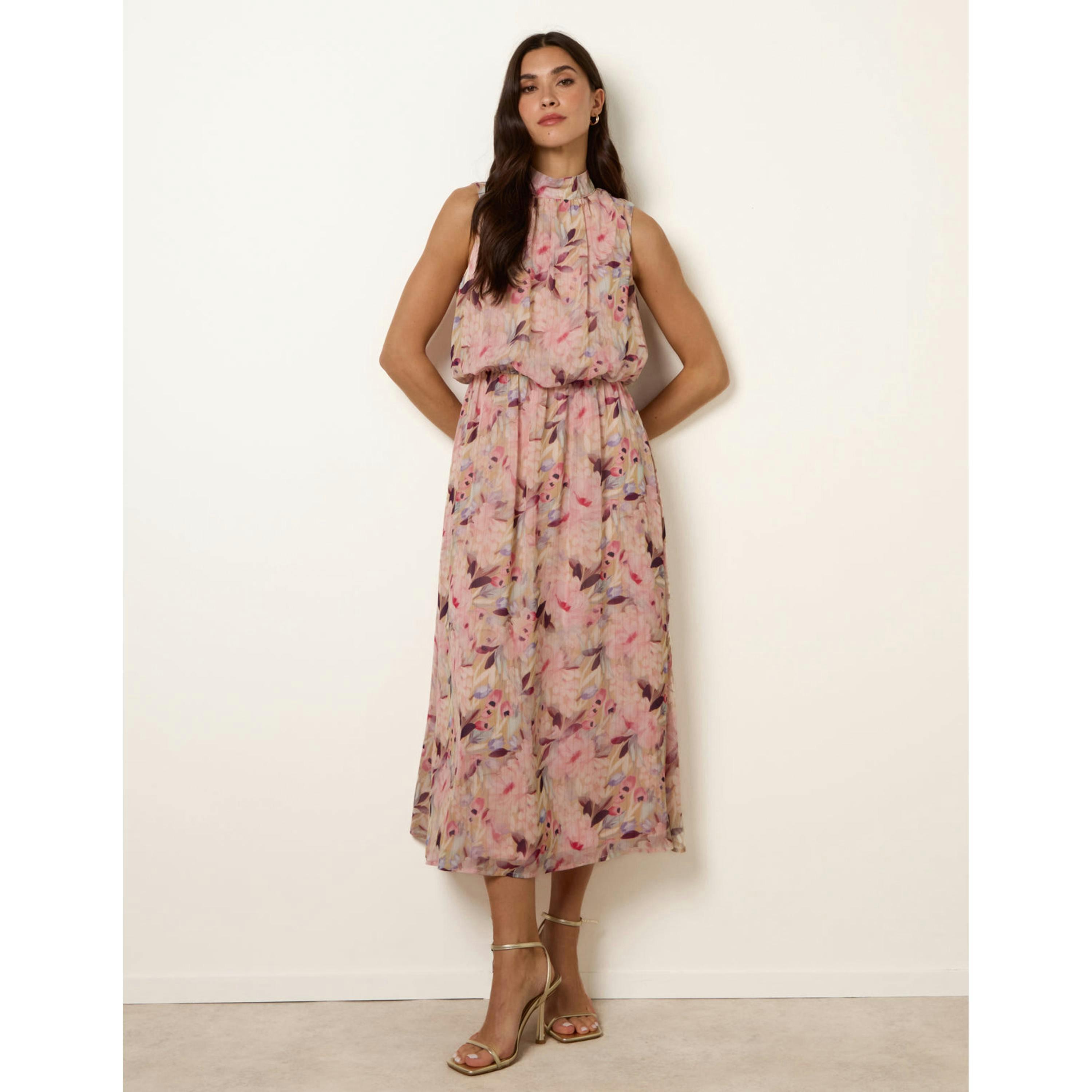 Blue Vanilla Watercolour Printed Sleeveless Midi Dress  in Pink , view 4 of 6