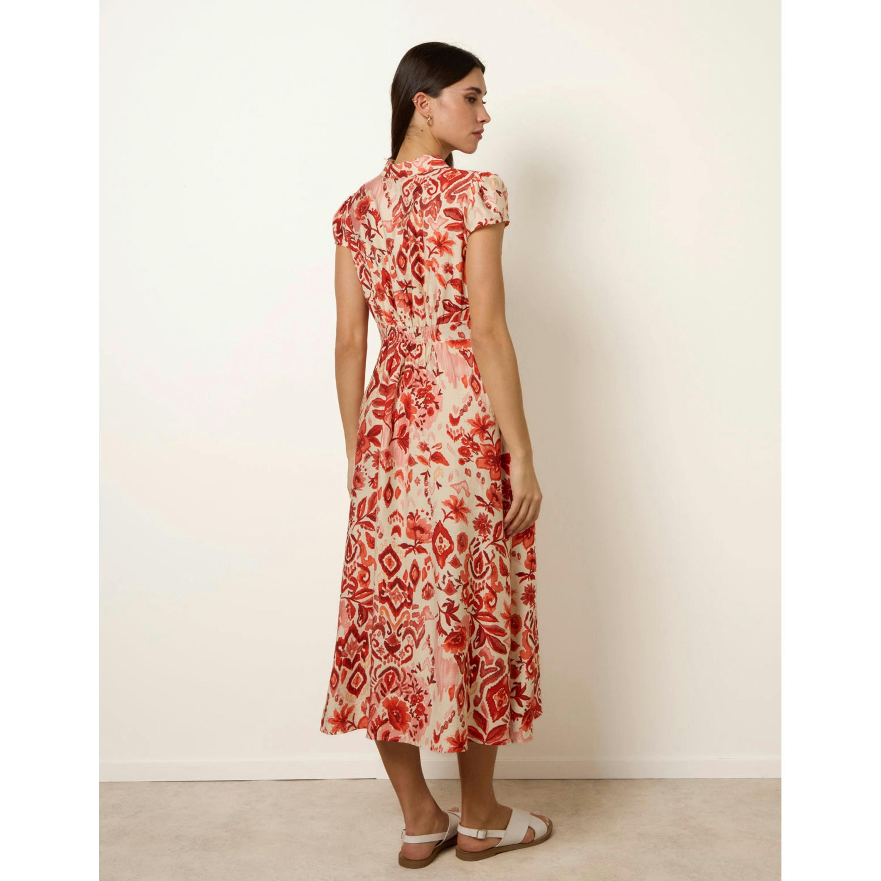 Blue Vanilla Watercolour Floral Printed Button Front Shirt Dress  in Orange , view 4 of 4