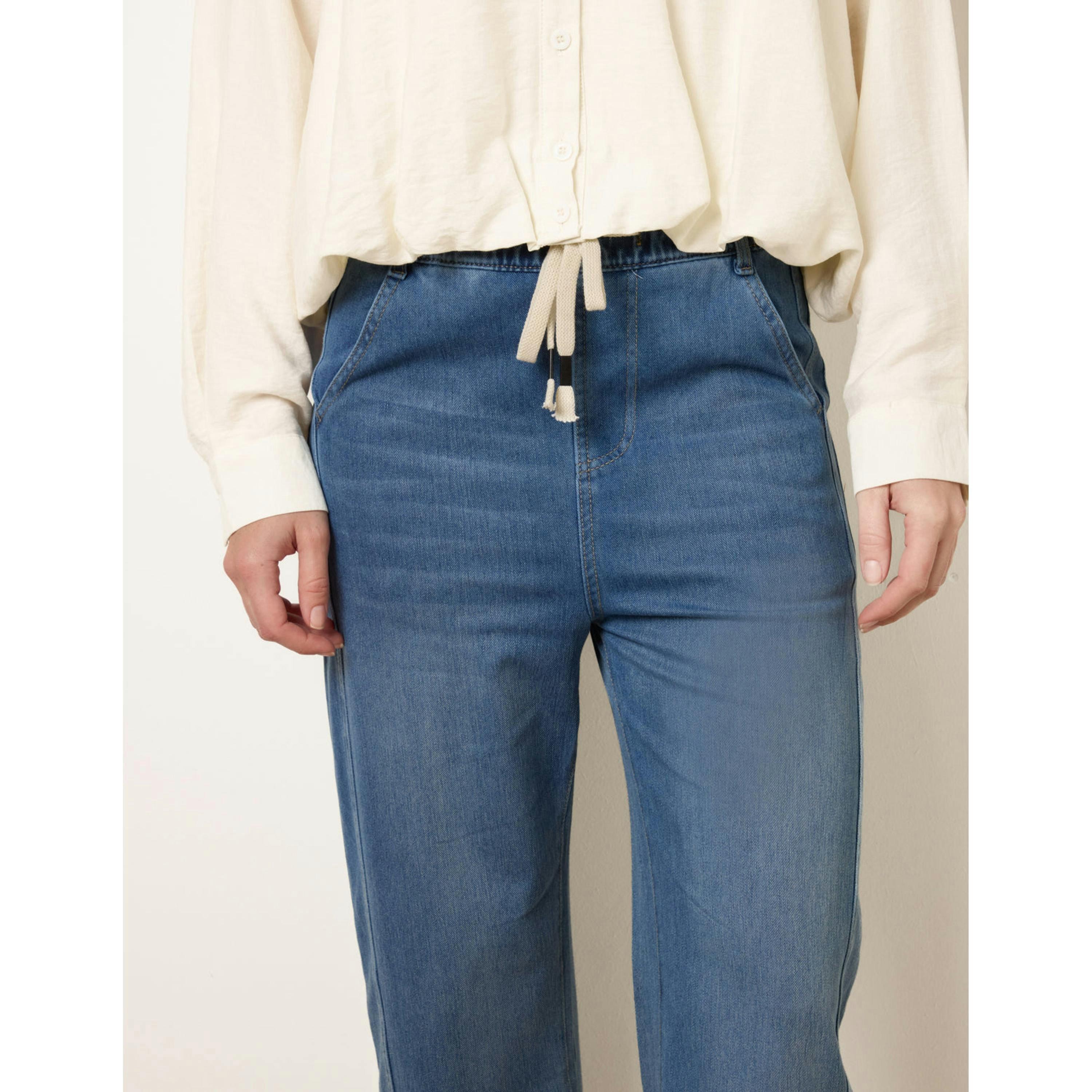 Blue Vanilla Drawstring Seam Detail Wide Leg Jeans  in Blue , view 3 of 4