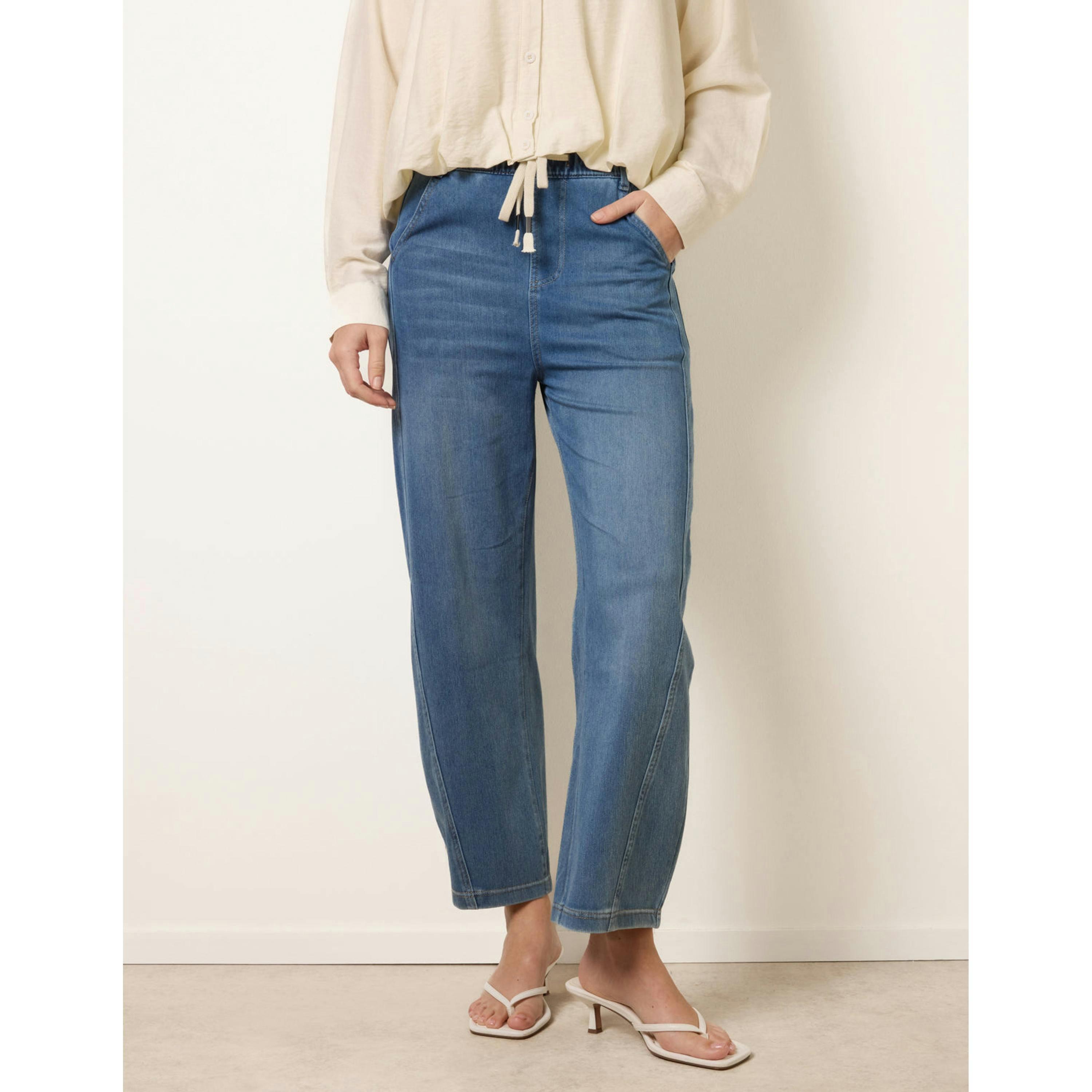 Blue Vanilla Drawstring Seam Detail Wide Leg Jeans  in Blue , view 4 of 4