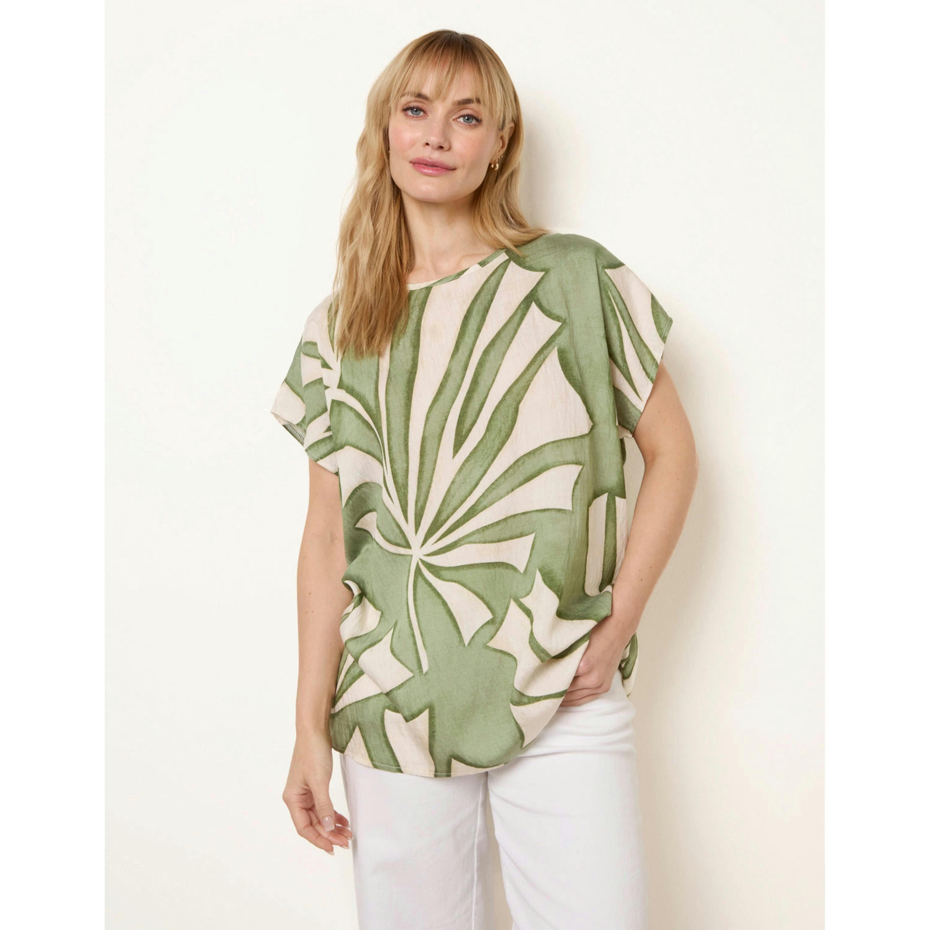 Blue Vanilla Large Floral Round Neck Top   in  Khaki , view 1 of 4