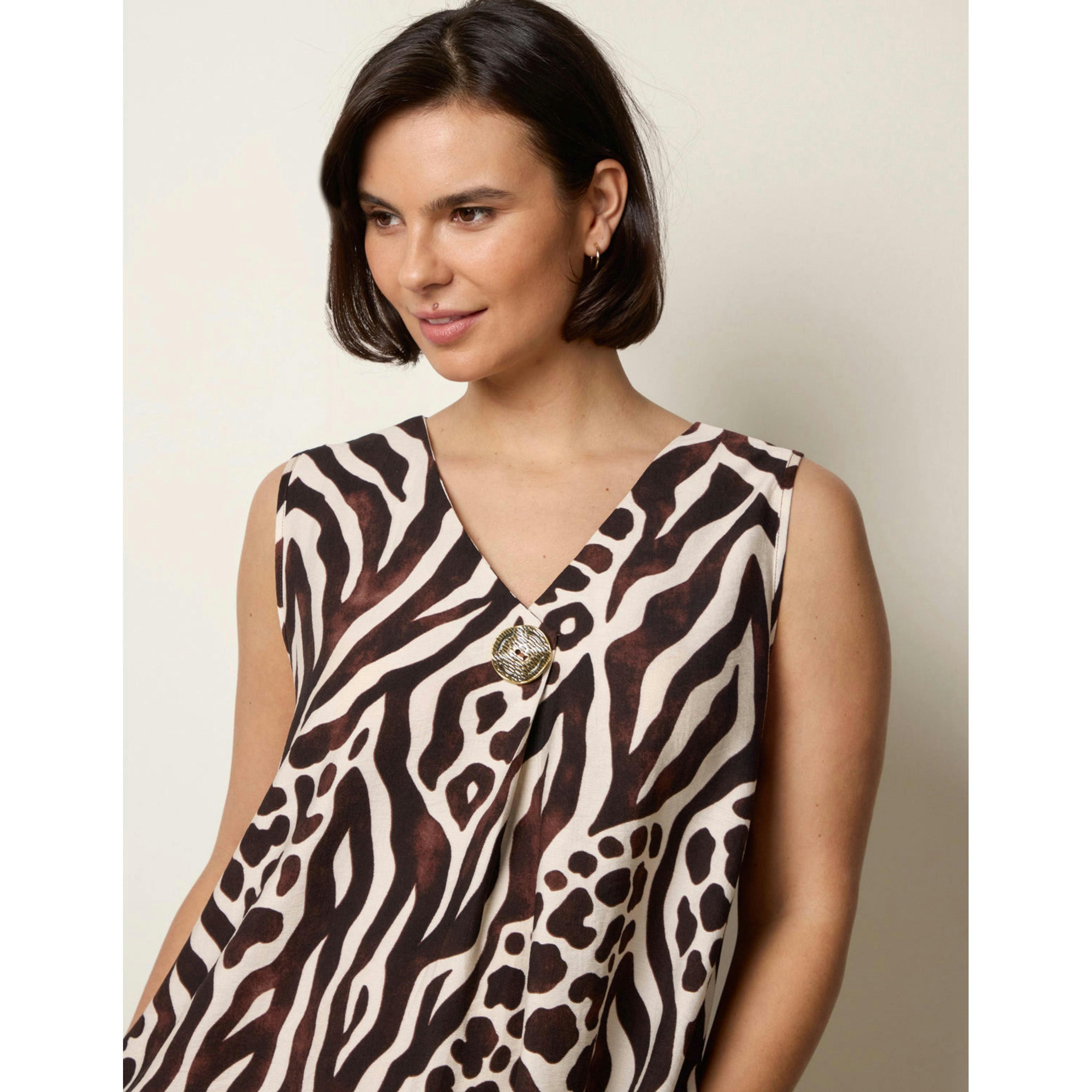Blue Vanilla Animal Print V Neck Dress  in Brown , view 3 of 4