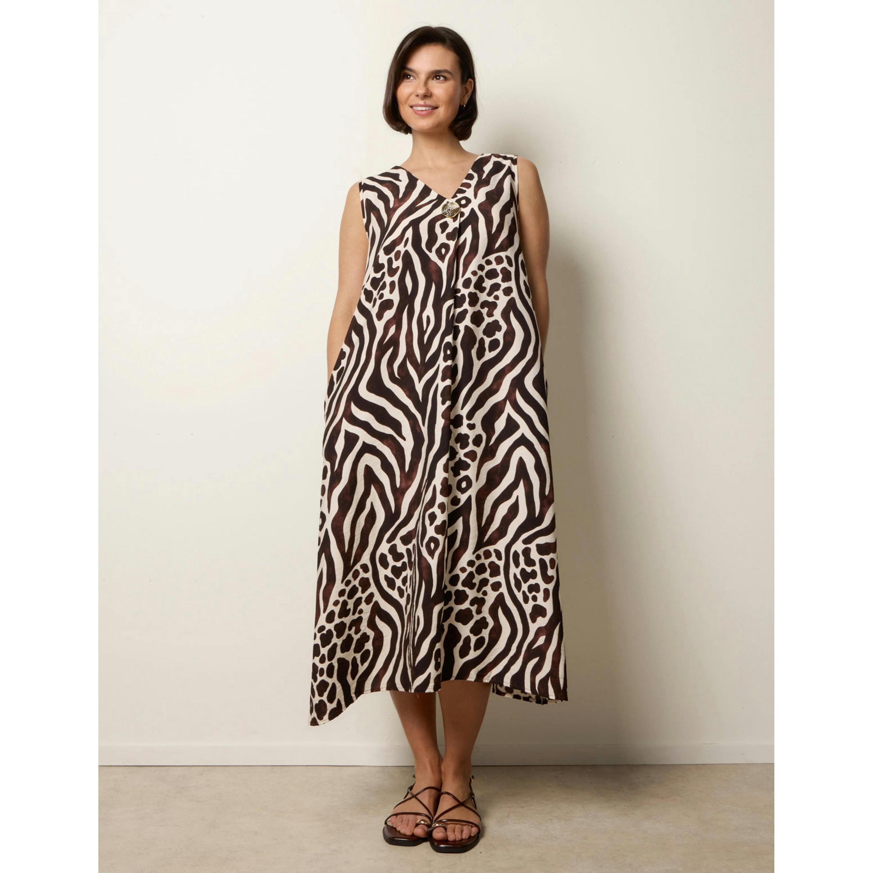 Blue Vanilla Animal Print V Neck Dress  in Brown , view 4 of 4